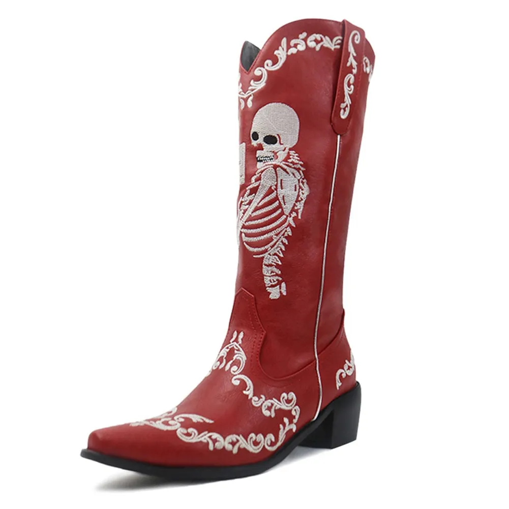 Ashore Western Shop 2023 Cowgirl Boots Fashion Skull Embroidery Western Boots