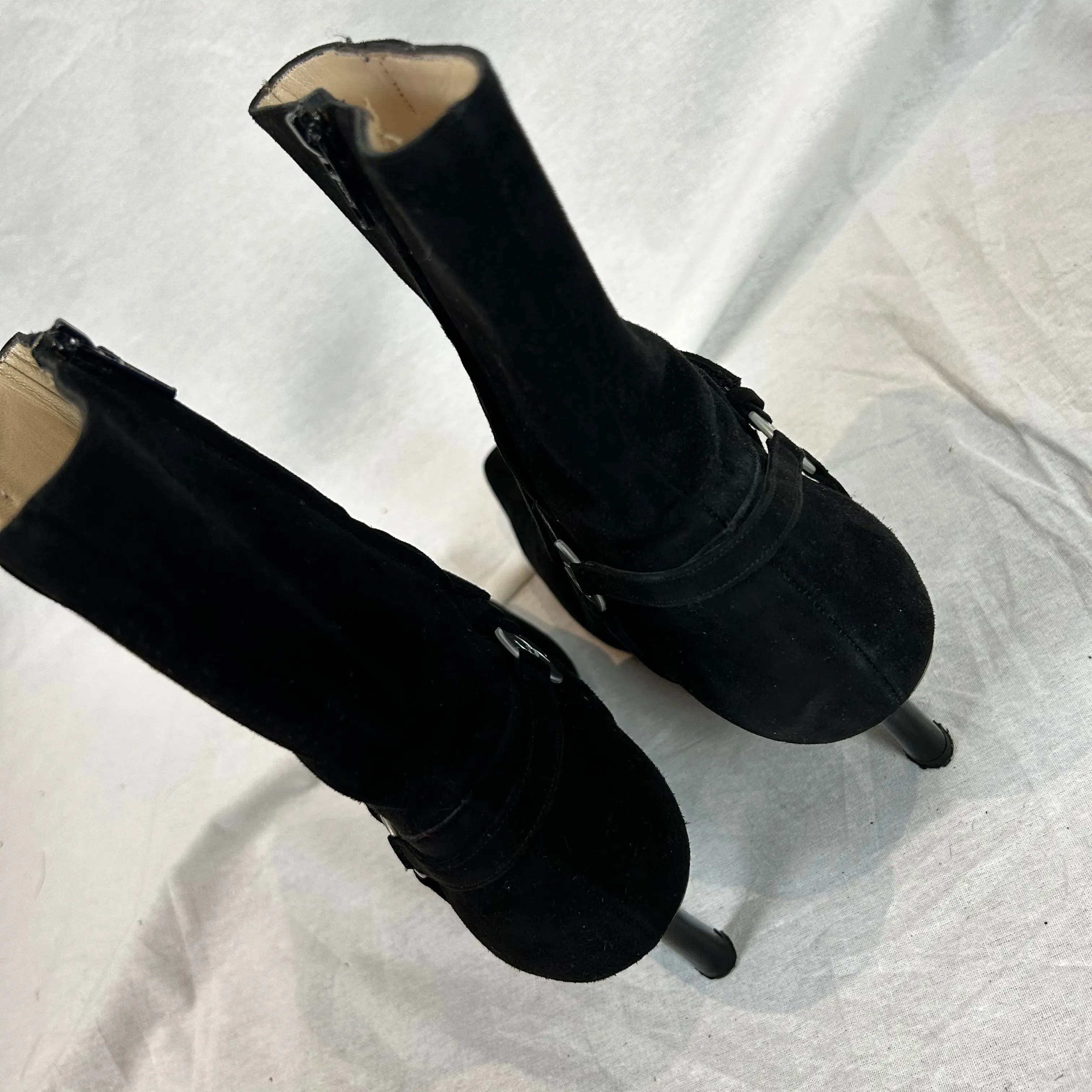 Chanel Black Suede Mid Heel Ankle Boots 38.5