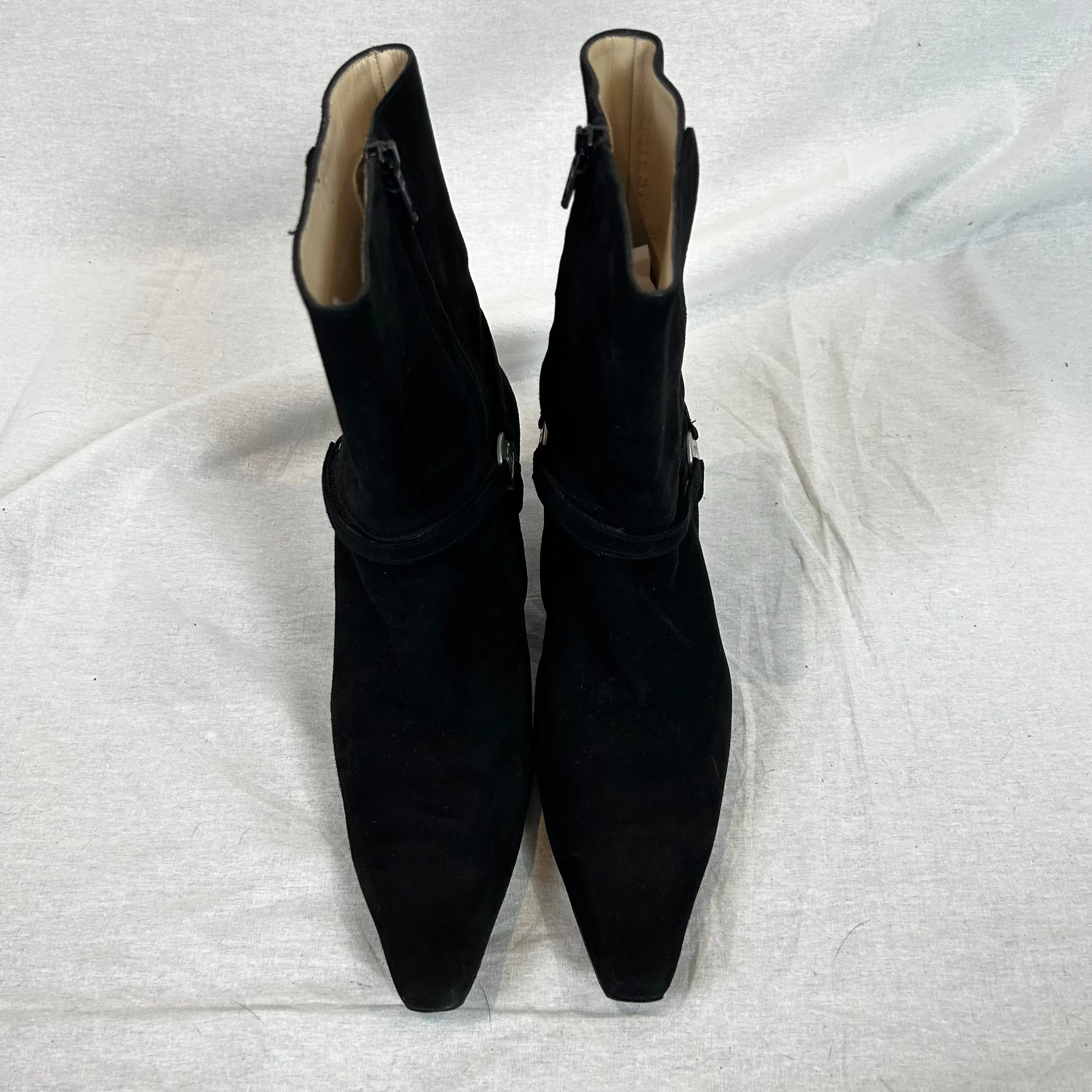 Chanel Black Suede Mid Heel Ankle Boots 38.5