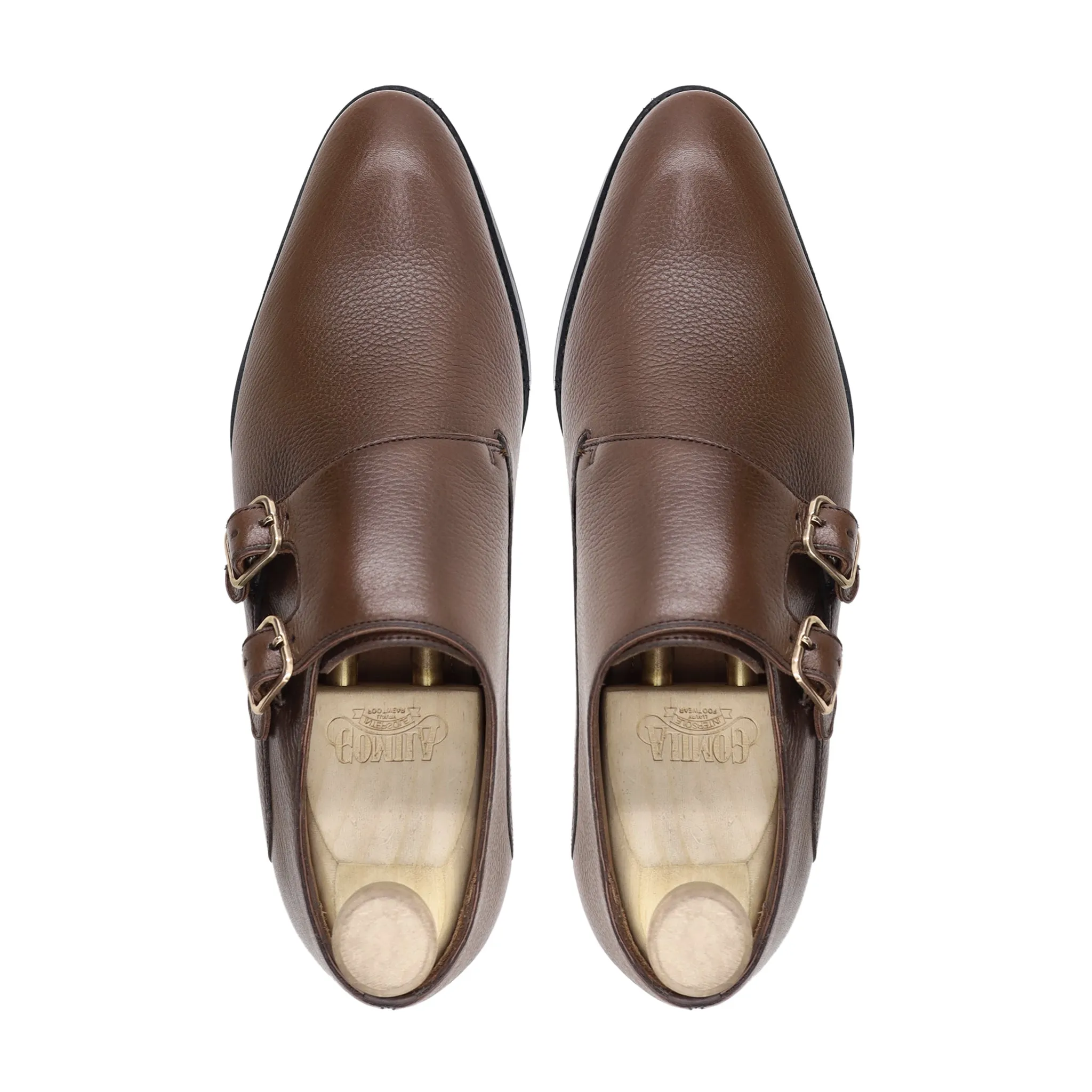 Chernihiv - Men's Brown Pebble Grain Double Monkstrap Shoe