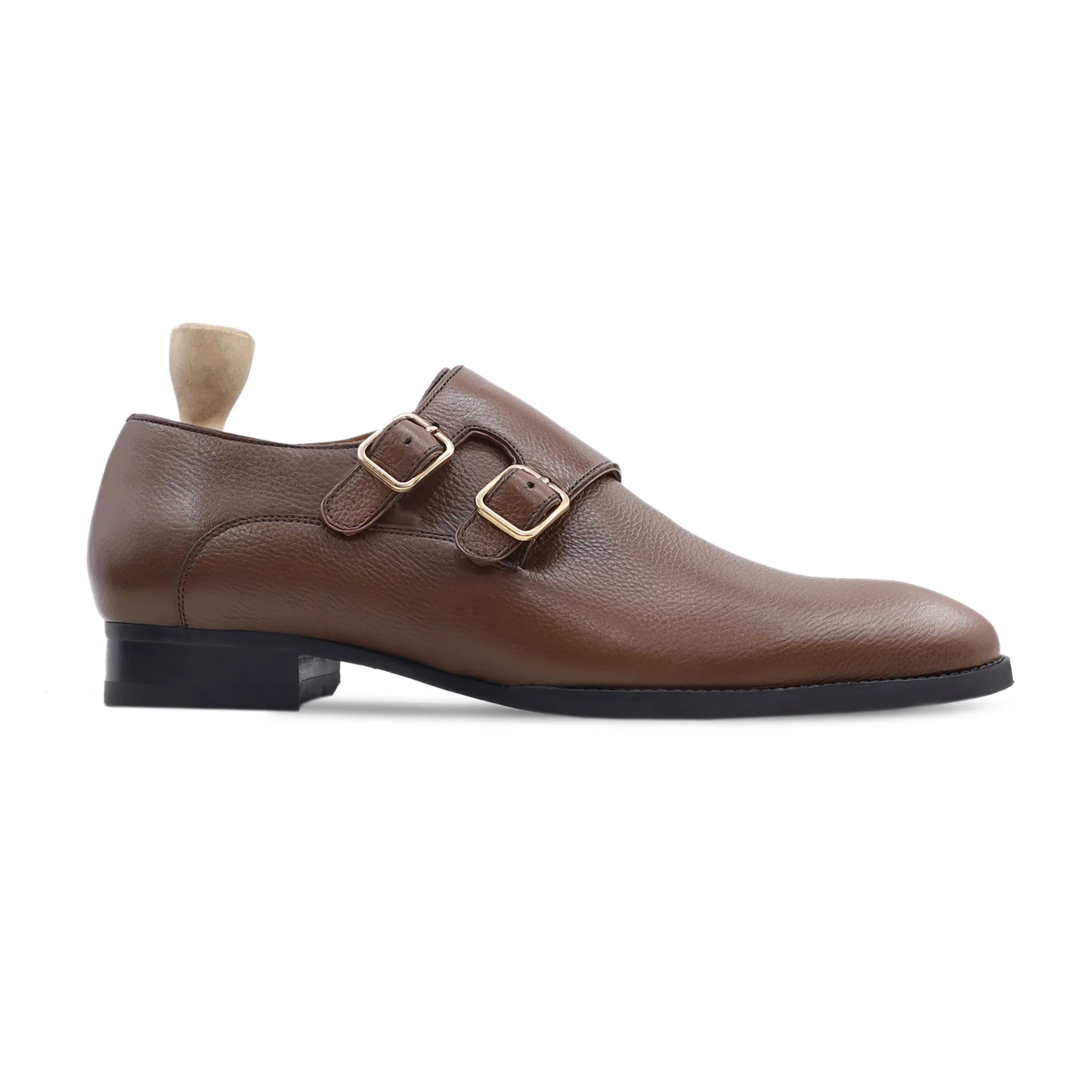 Chernihiv - Men's Brown Pebble Grain Double Monkstrap Shoe