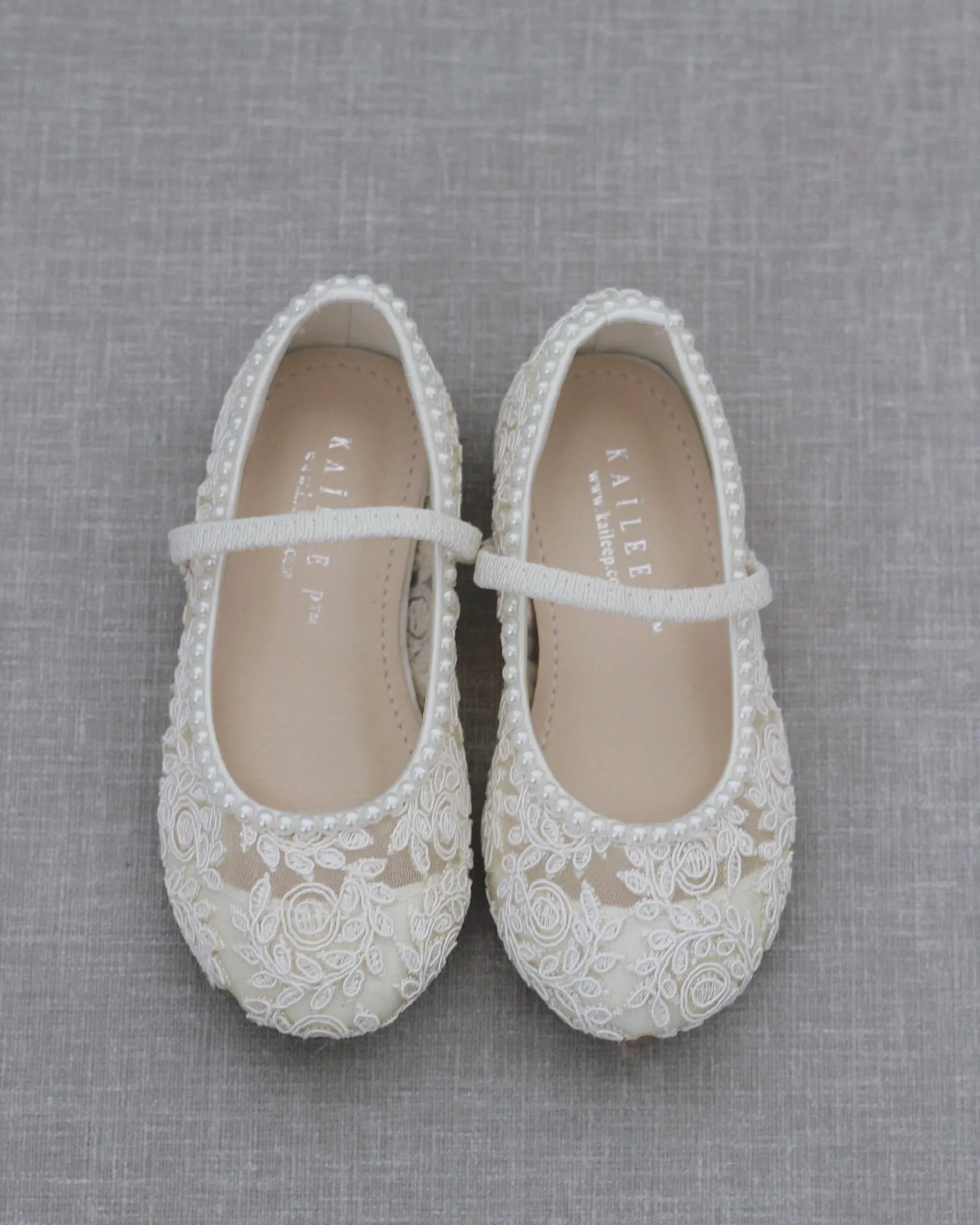 Crochet Lace Mary Jane Flats with Mini Pearls