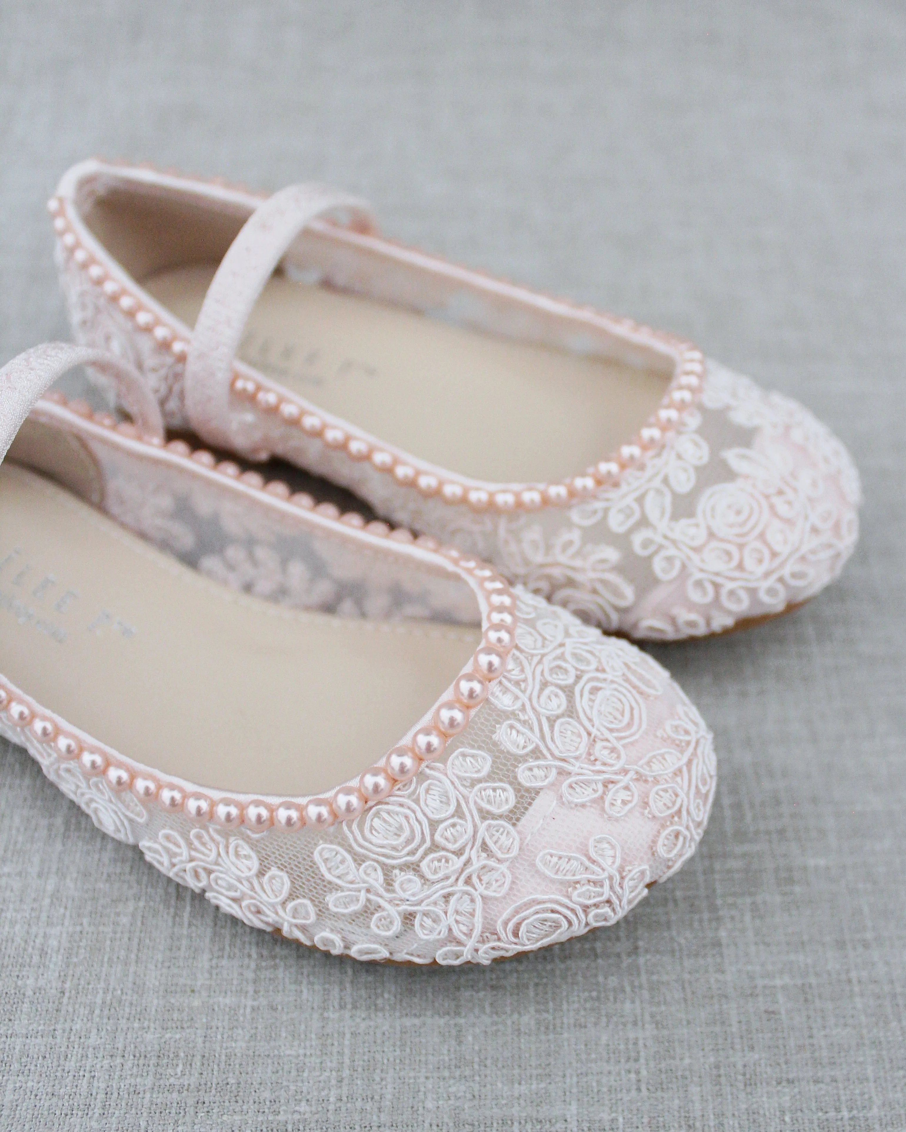 Crochet Lace Mary Jane Flats with Mini Pearls