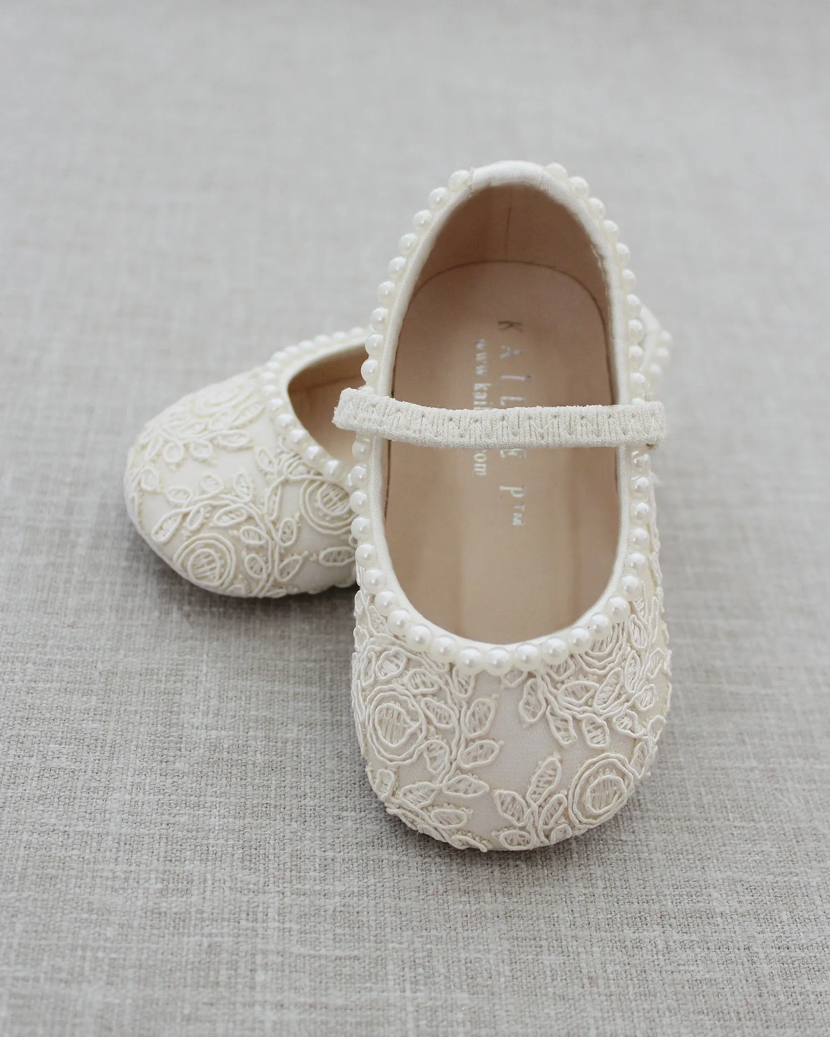 Crochet Lace Mary Jane Flats with Mini Pearls