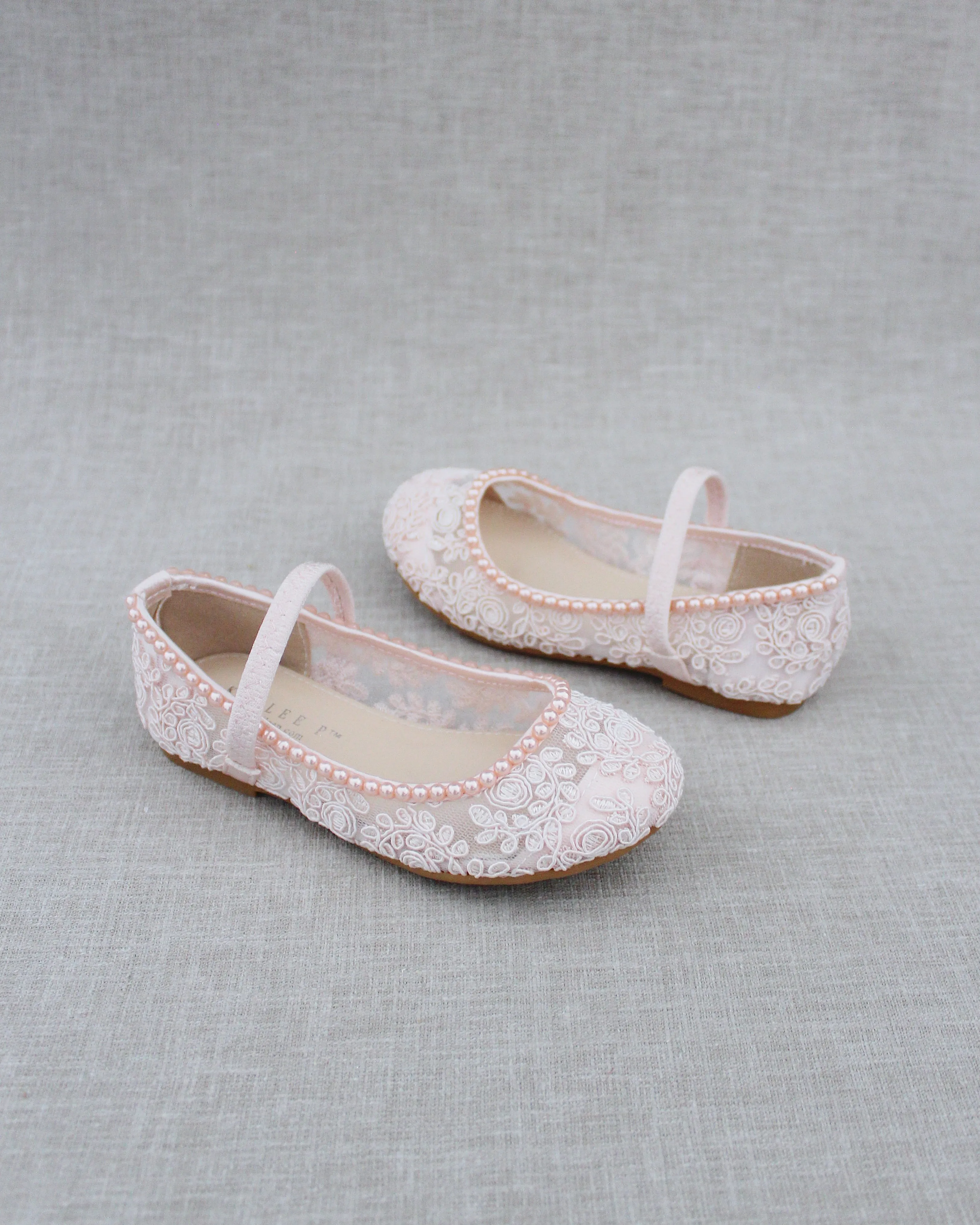 Crochet Lace Mary Jane Flats with Mini Pearls