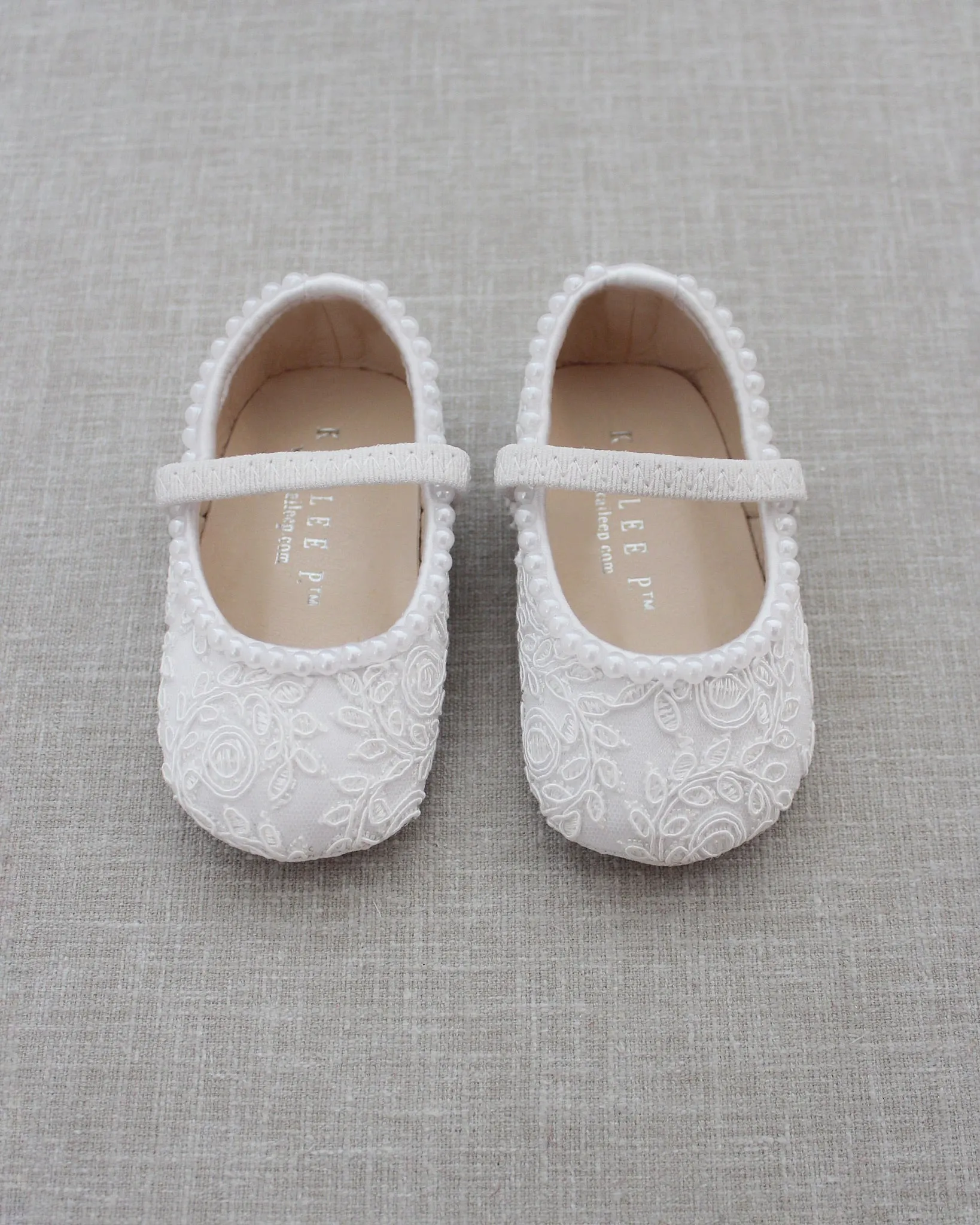 Crochet Lace Mary Jane Flats with Mini Pearls