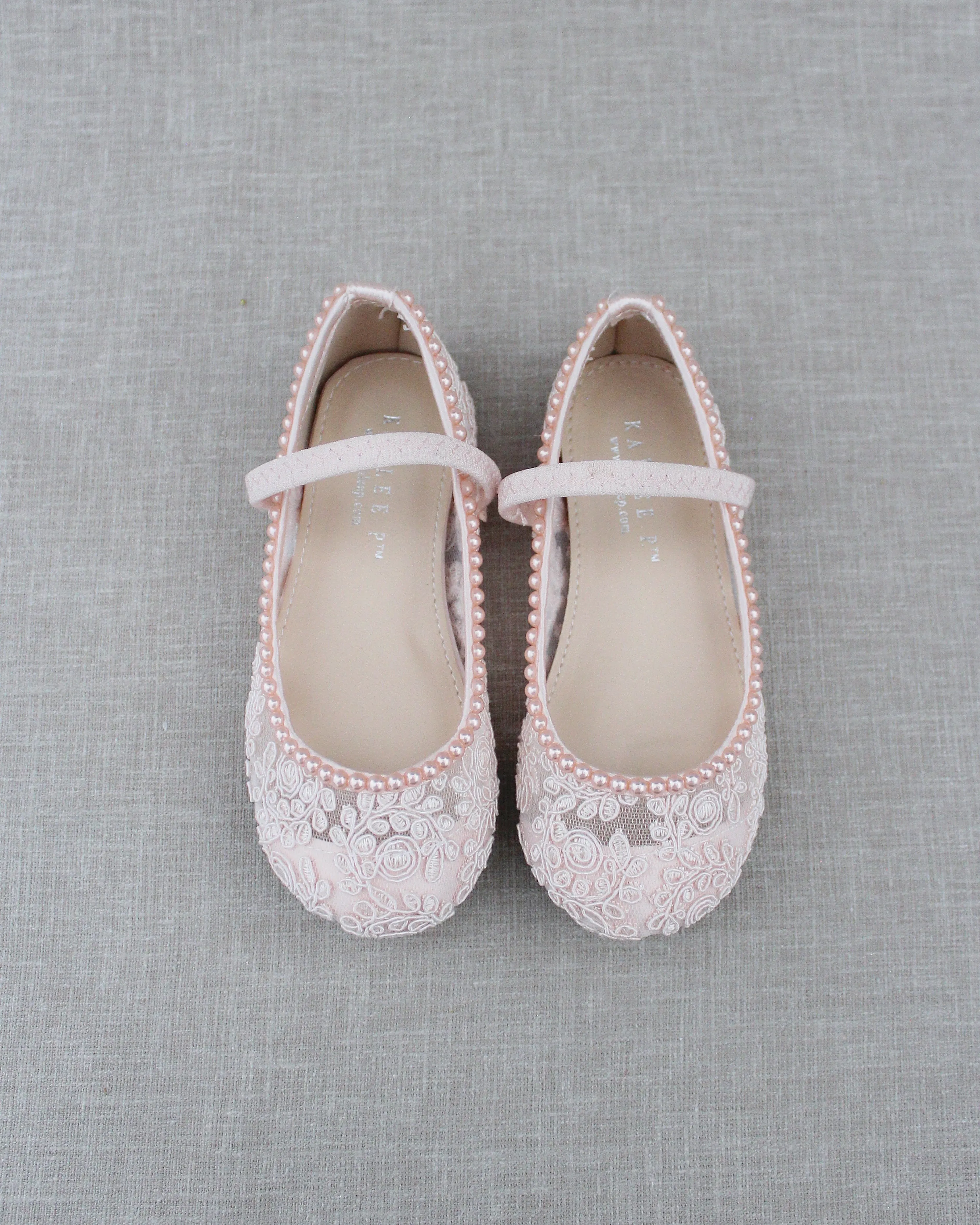 Crochet Lace Mary Jane Flats with Mini Pearls