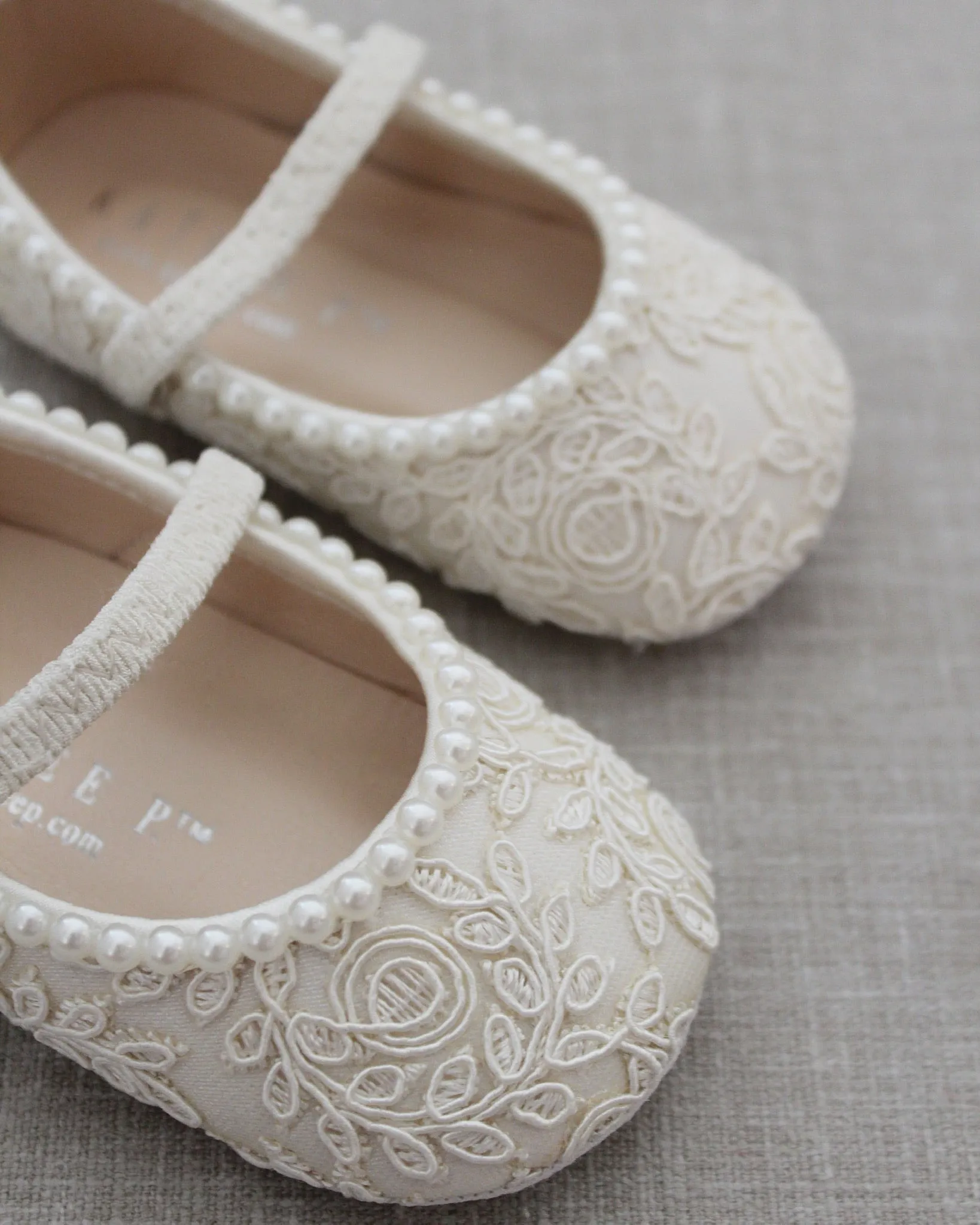 Crochet Lace Mary Jane Flats with Mini Pearls