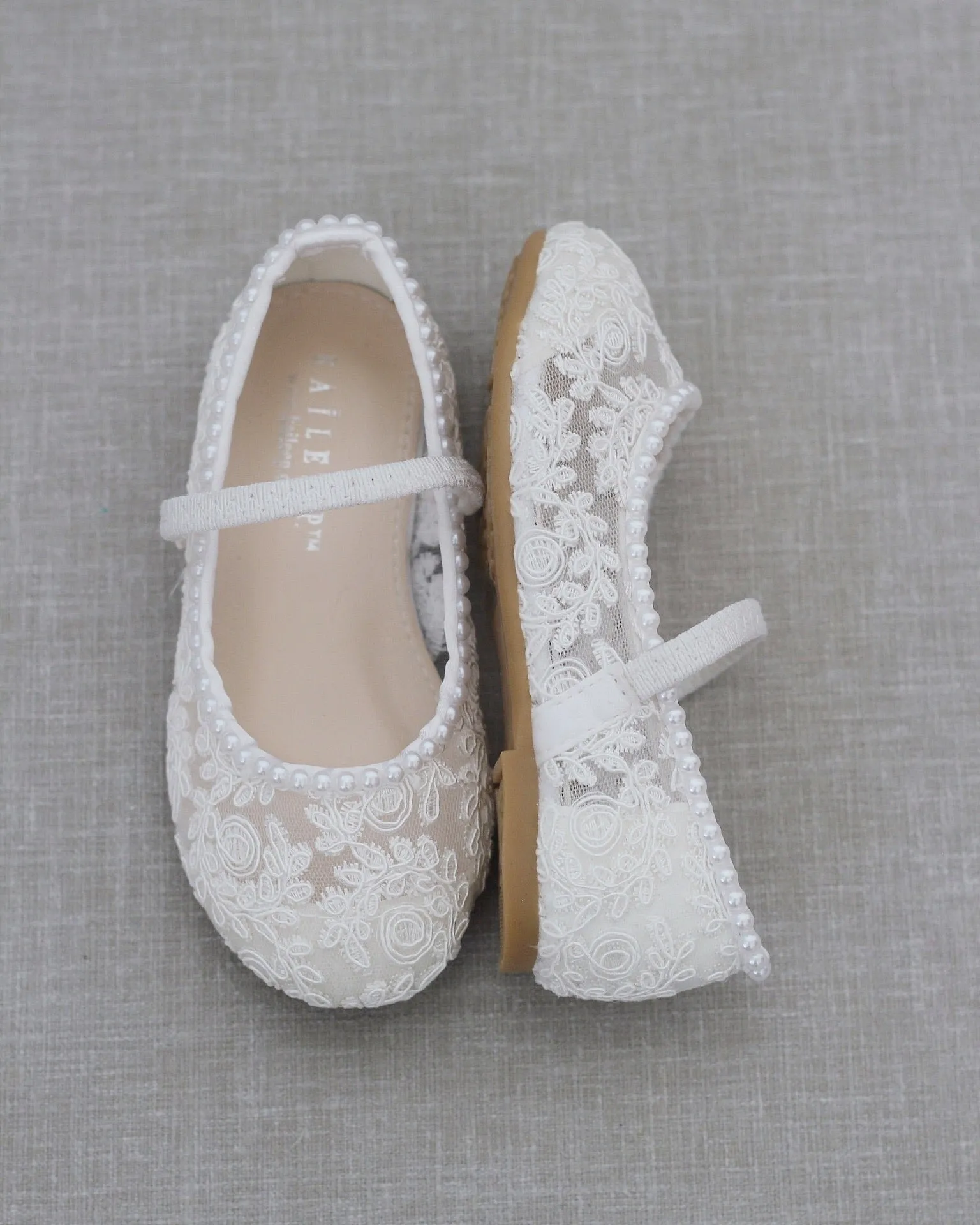 Crochet Lace Mary Jane Flats with Mini Pearls