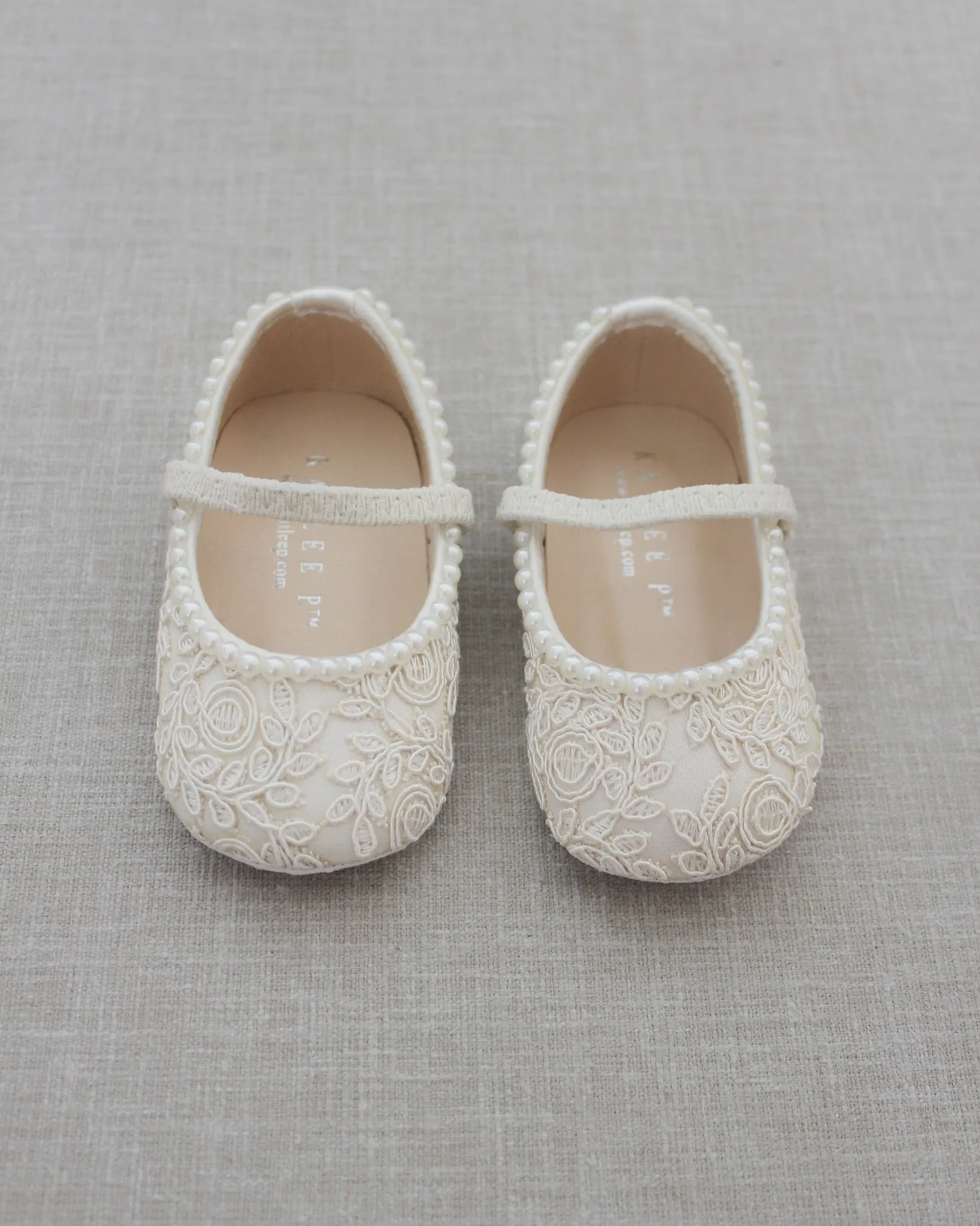 Crochet Lace Mary Jane Flats with Mini Pearls