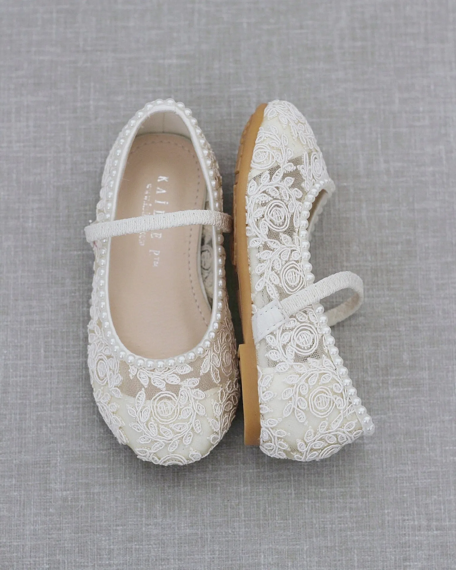 Crochet Lace Mary Jane Flats with Mini Pearls