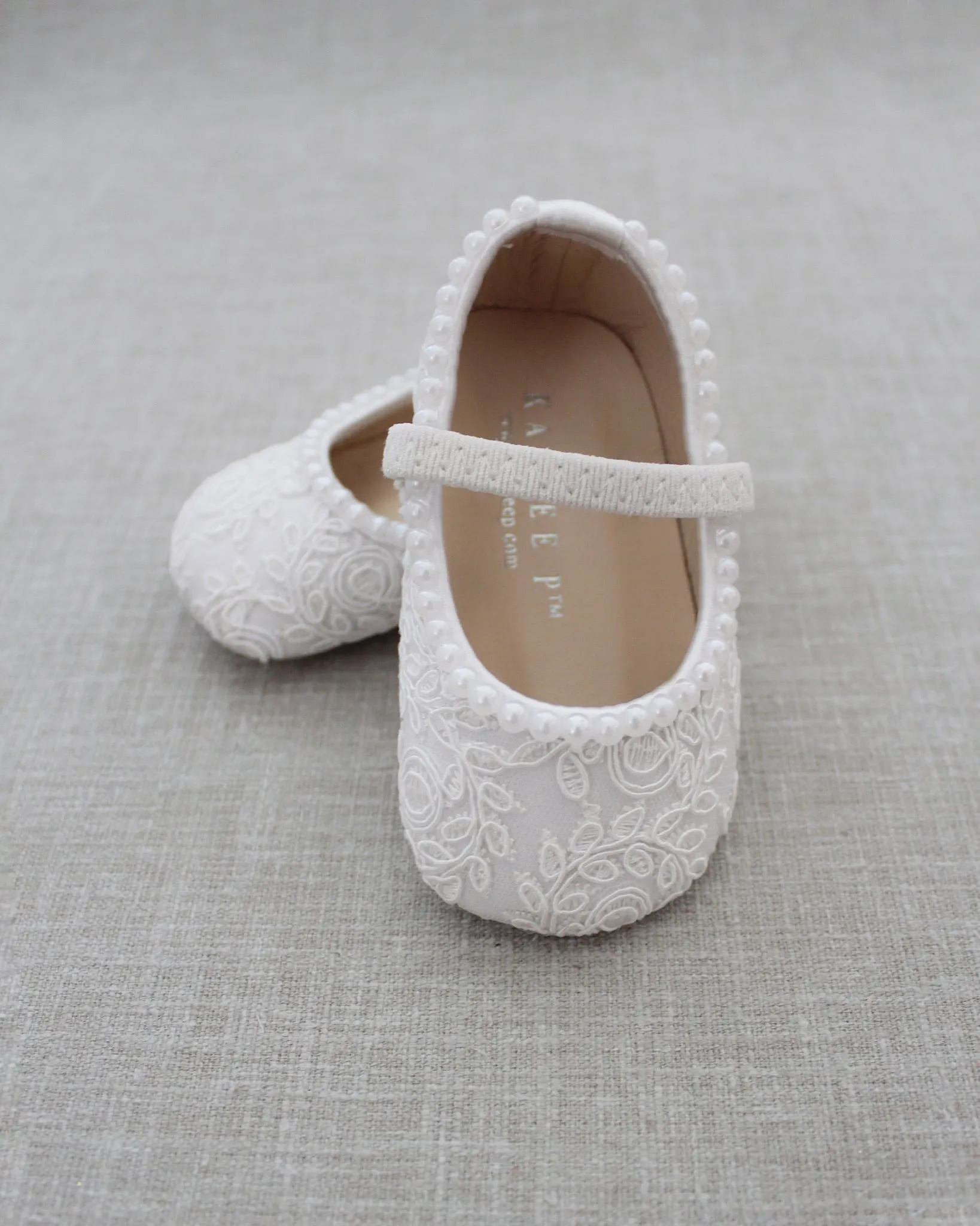 Crochet Lace Mary Jane Flats with Mini Pearls