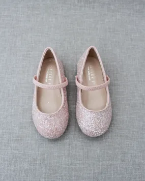 Dusty Pink Rock Glitter Mary Jane Ballet Flats