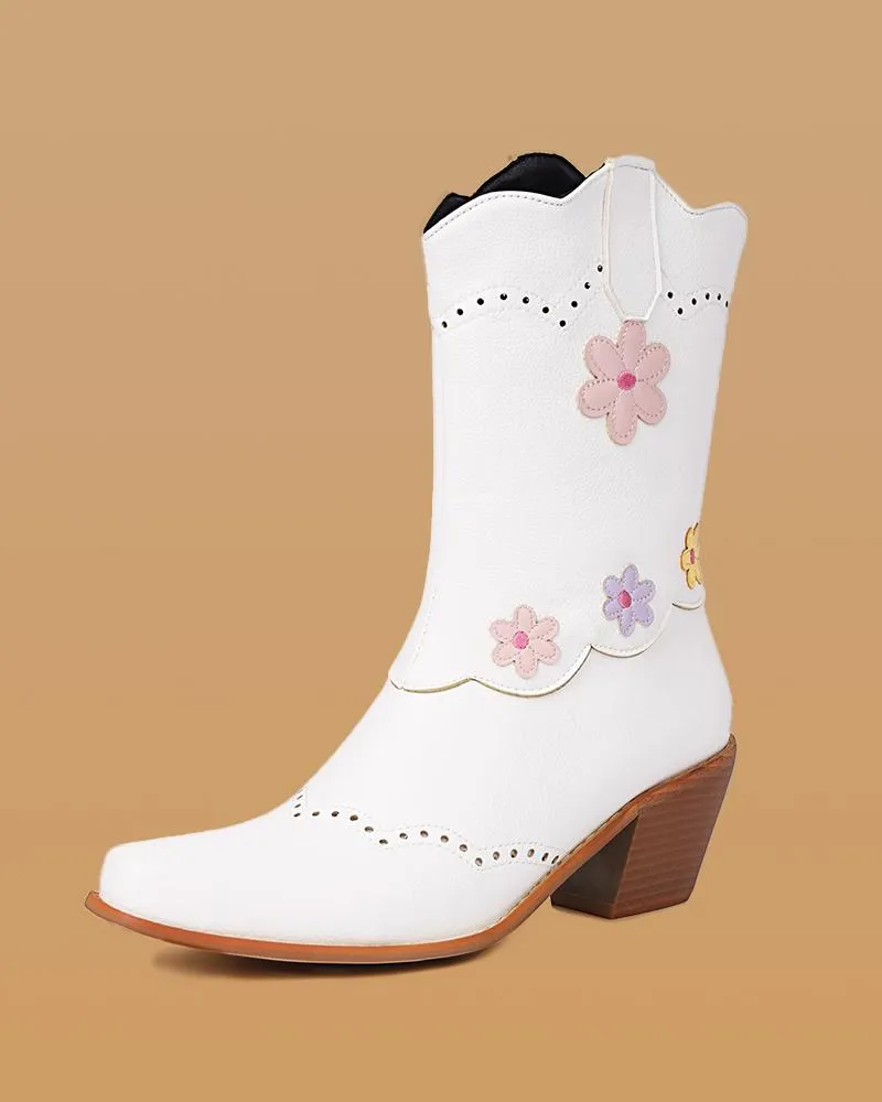 Floral Color-Blocking Ankle Boots