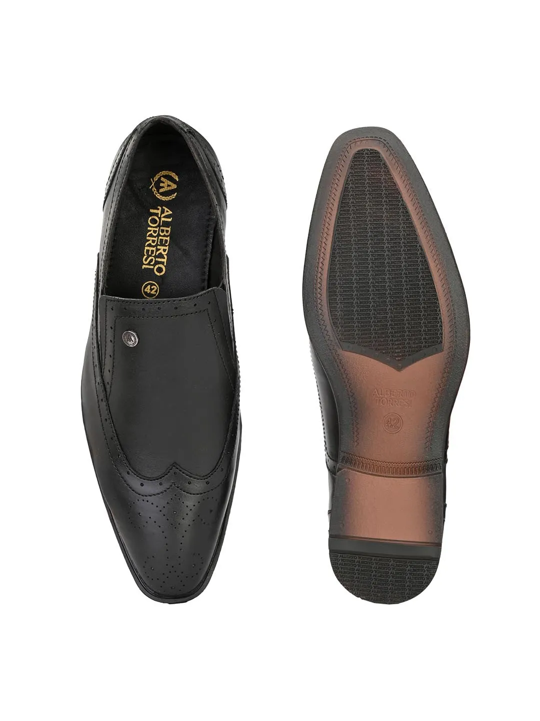 Genuine Leather Brogue Slip On Shoes