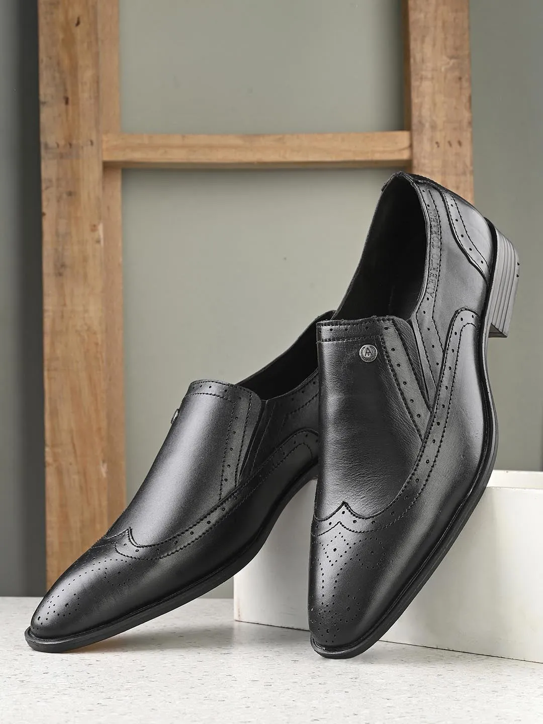 Genuine Leather Brogue Slip On Shoes