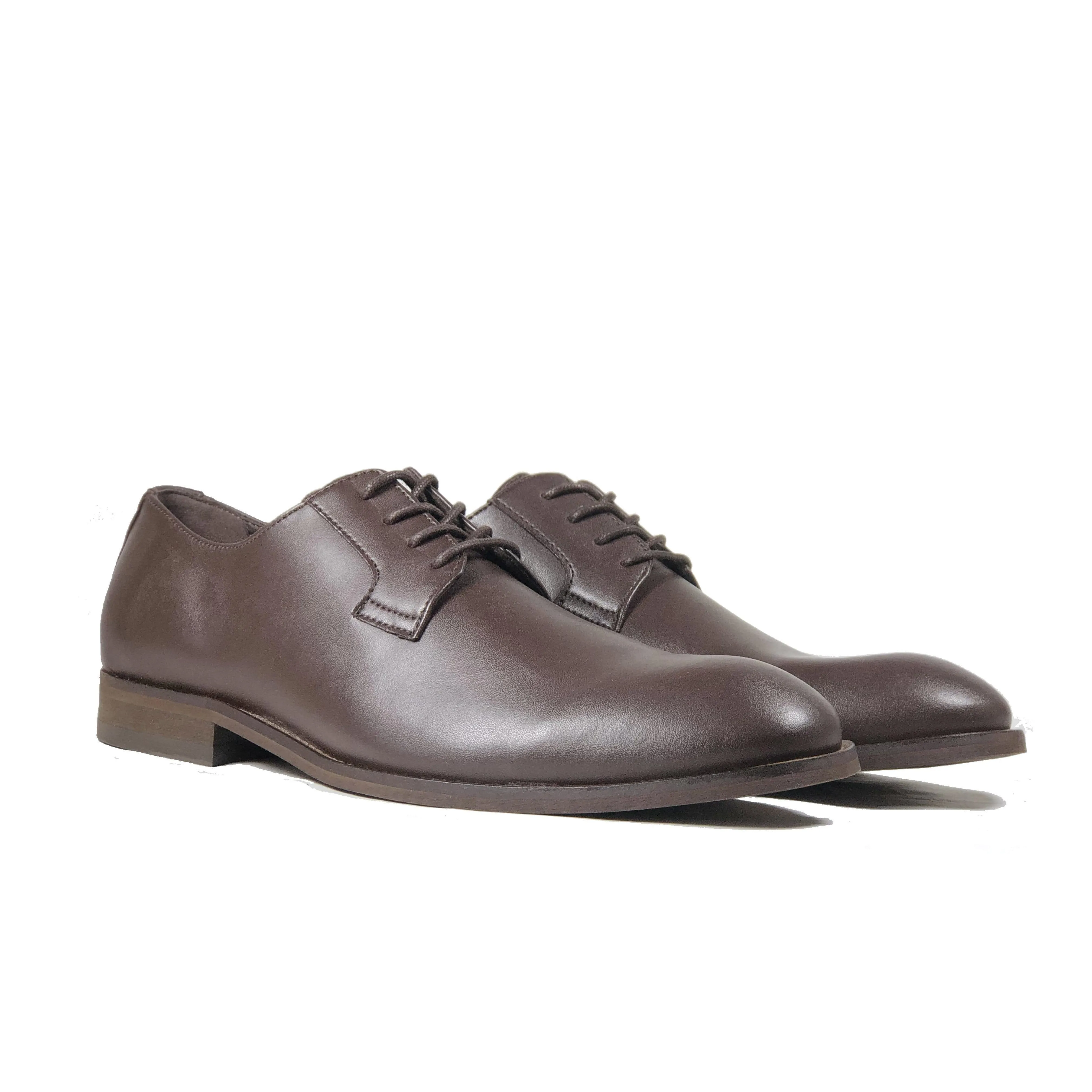 'Gideon' classic vegan derby round toe by Zette Shoes - dark chestnut