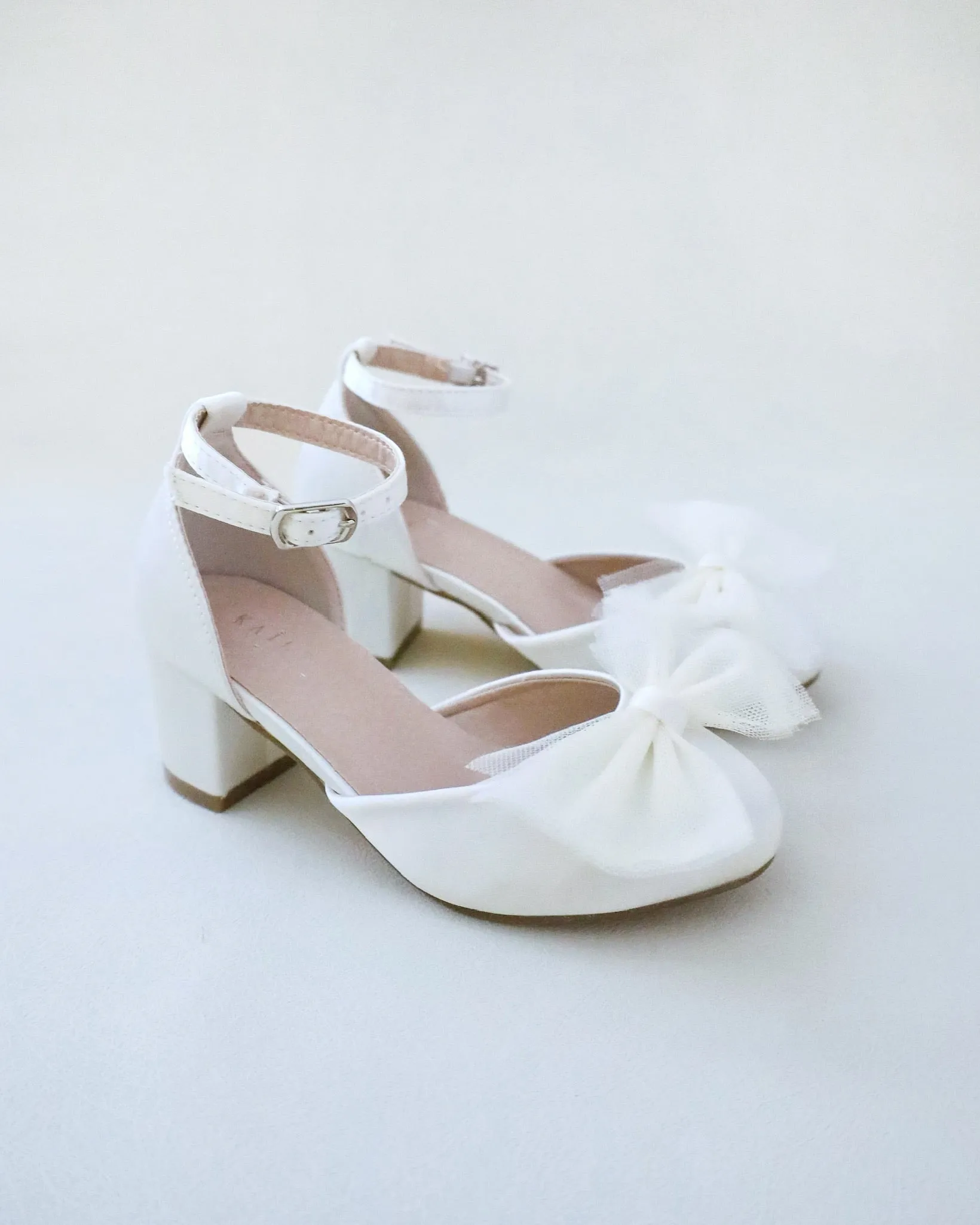 Girls Satin Block Heel with Tulle Bow