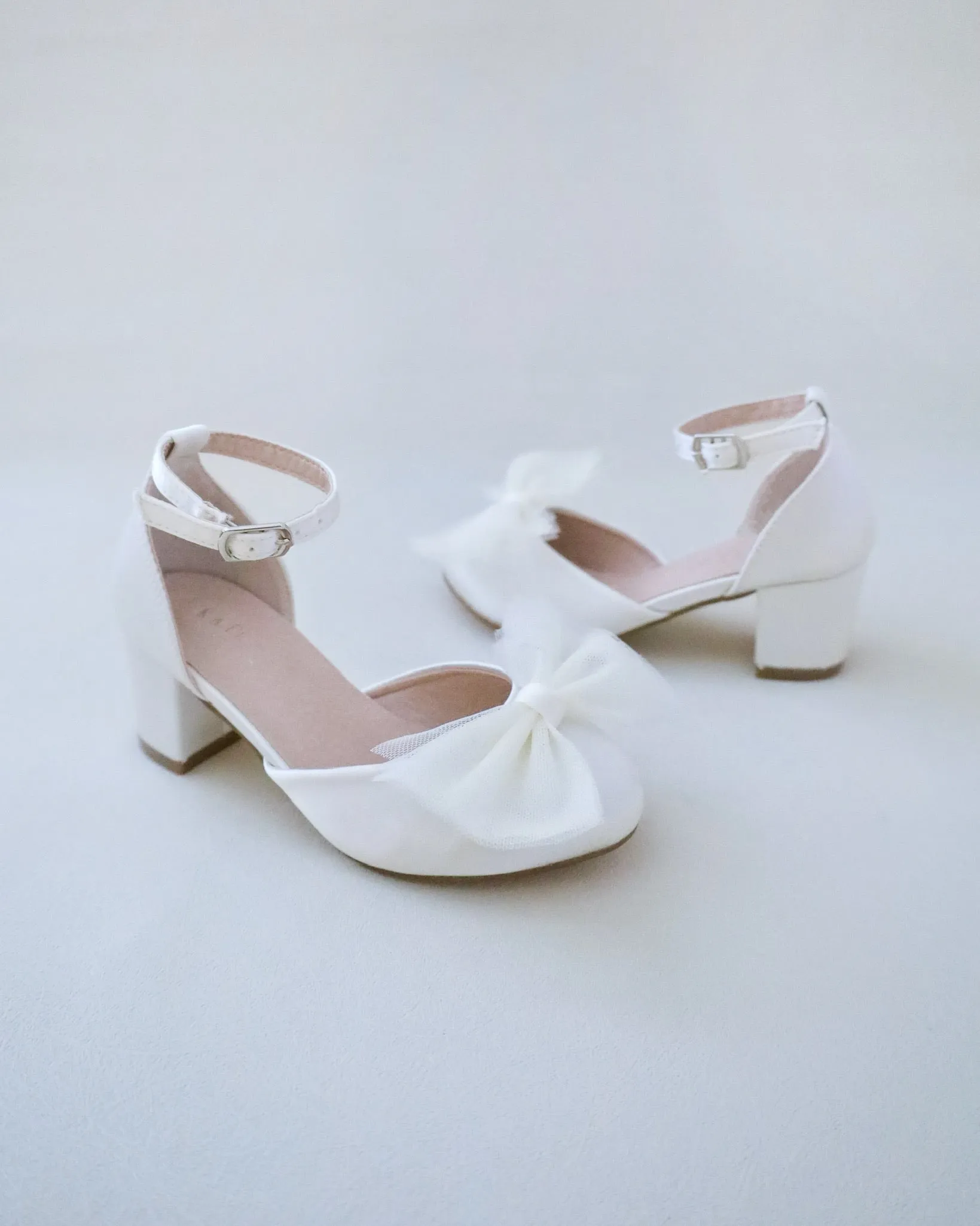 Girls Satin Block Heel with Tulle Bow