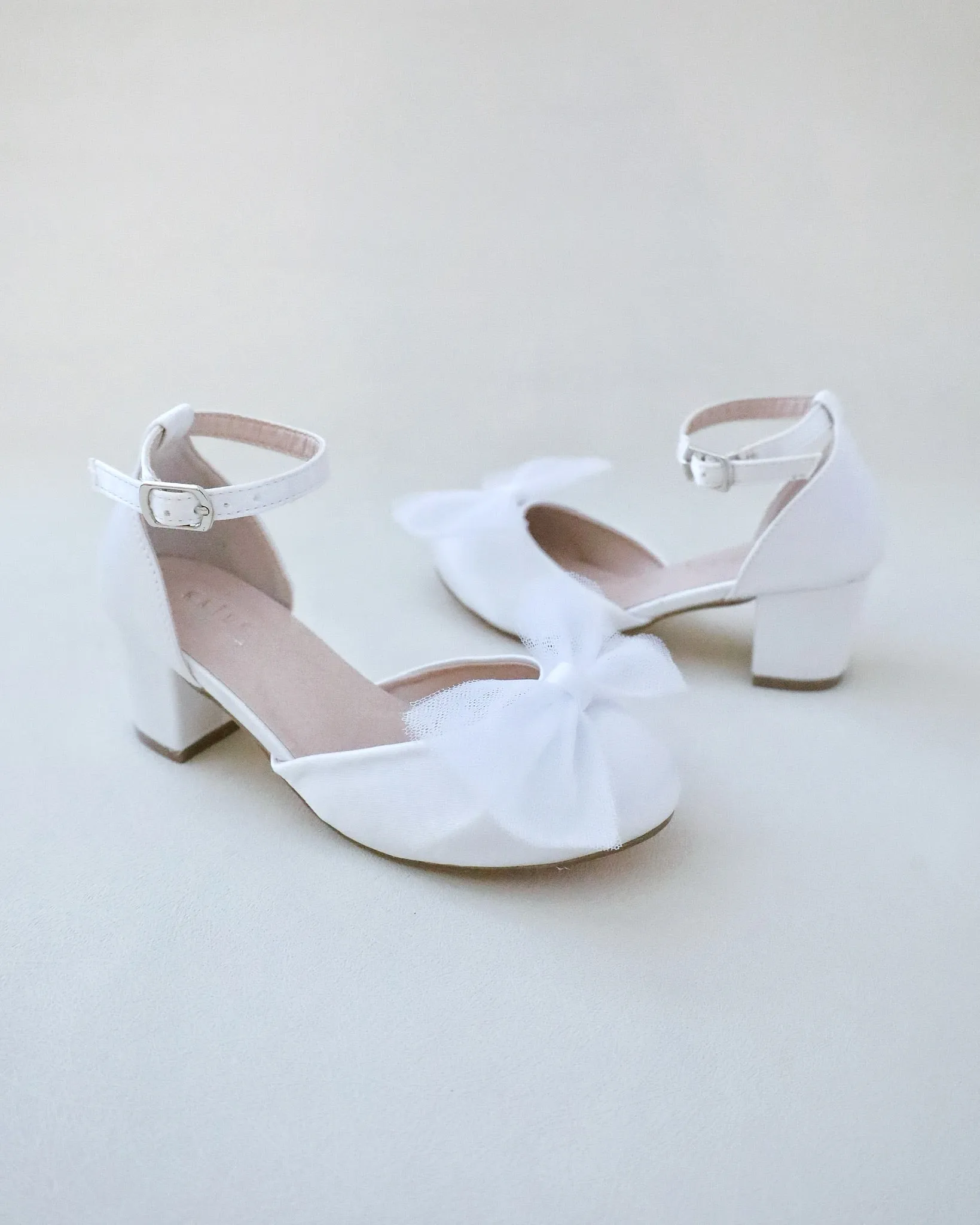 Girls Satin Block Heel with Tulle Bow