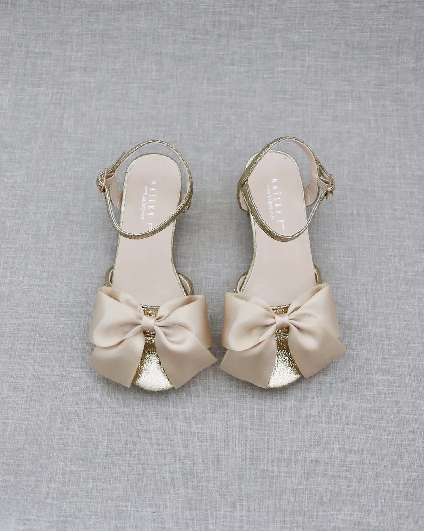 Gold Rock Glitter Block Heel Sandals with Bow