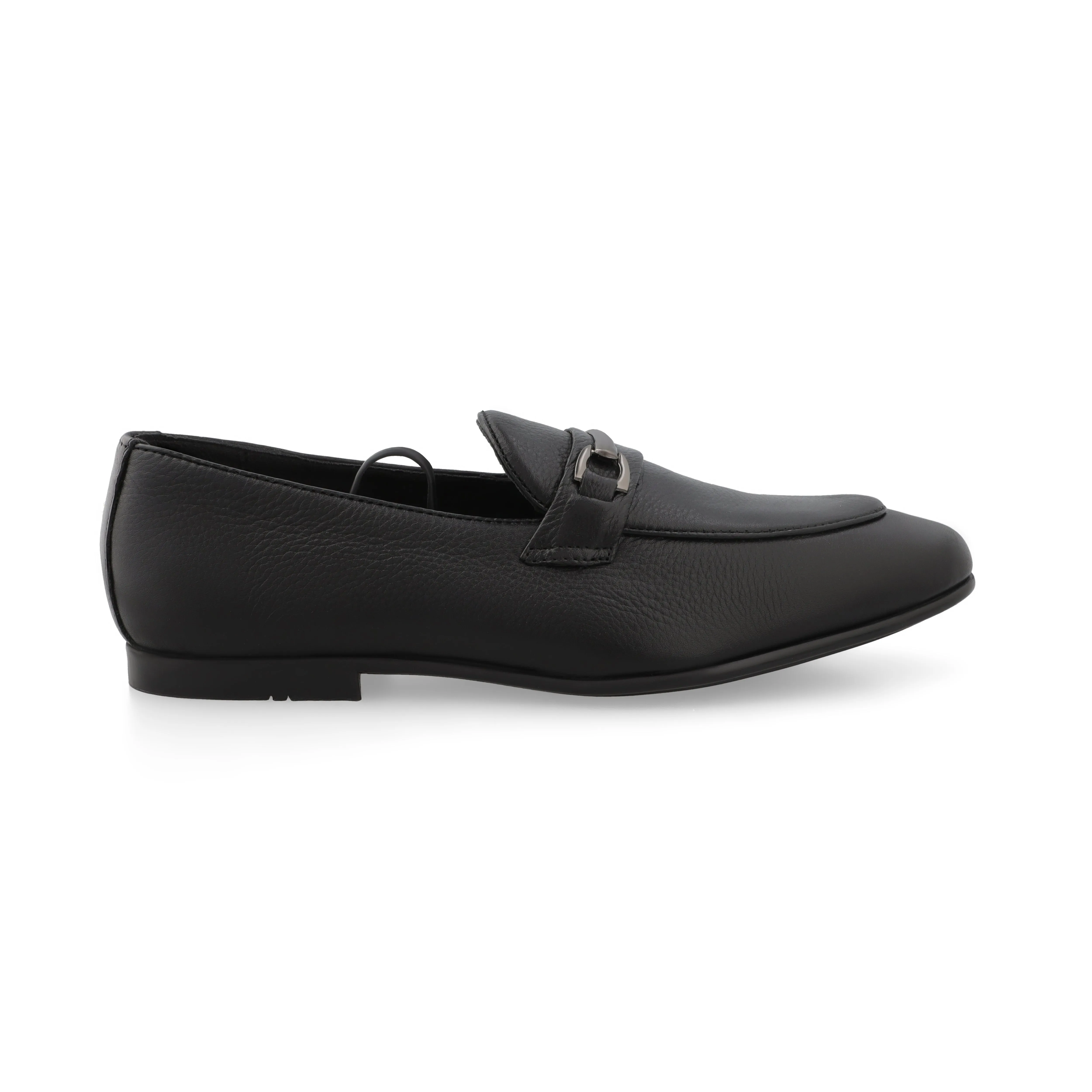 Gun Metal Buckled Loafers-Black