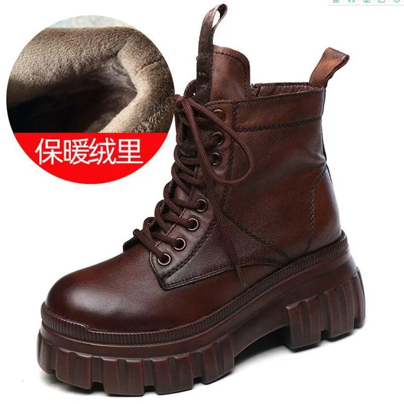 Handmade Leather Ankle Boots: TJ333 Women's Casual Flat Shoes