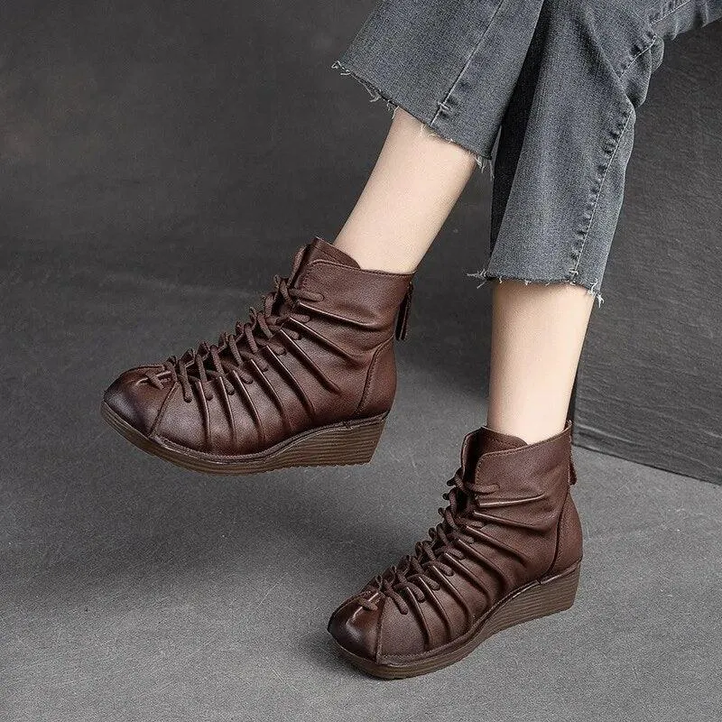 Handmade Leather Wedge Heels Ankle Boots - AZ332 Women's Casual Shoes