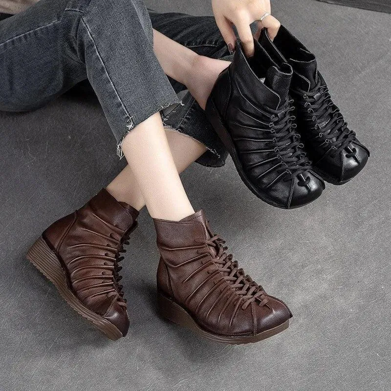 Handmade Leather Wedge Heels Ankle Boots - AZ332 Women's Casual Shoes