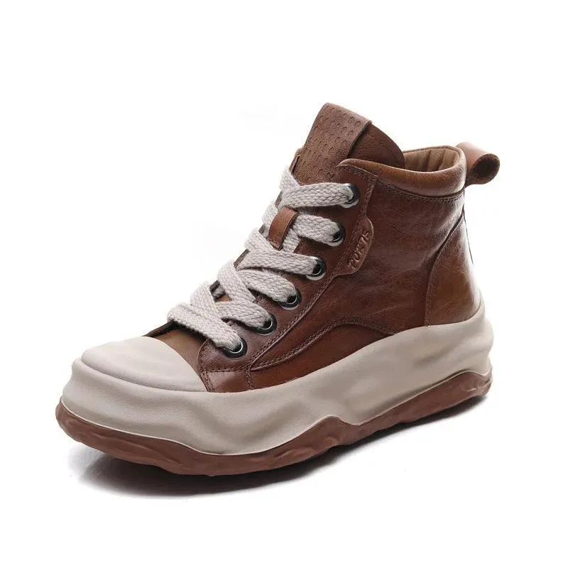 ICS23806 Women's Casual Shoes: Thick Leather Ankle Boots