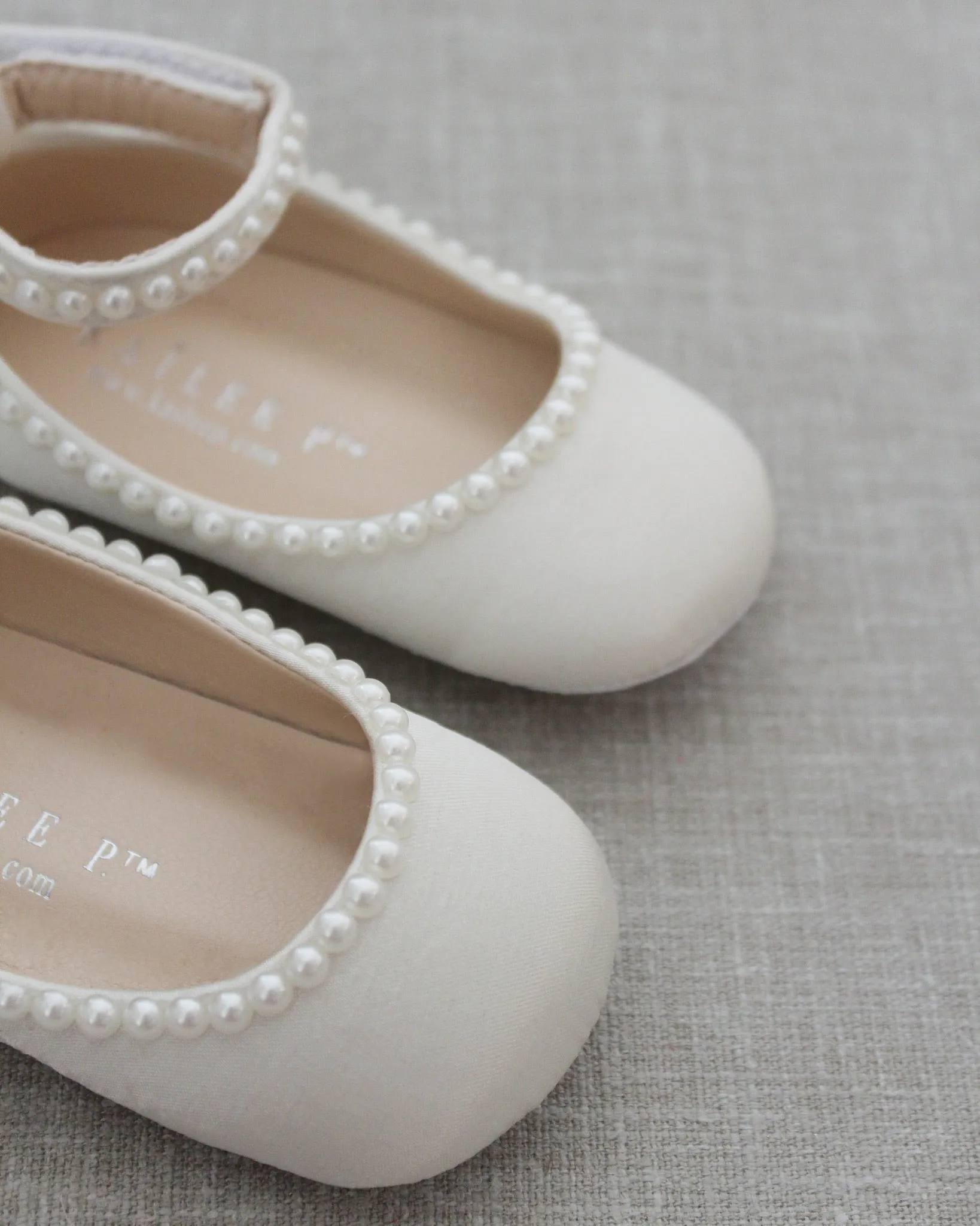 Ivory Satin Flats with Mini Pearls