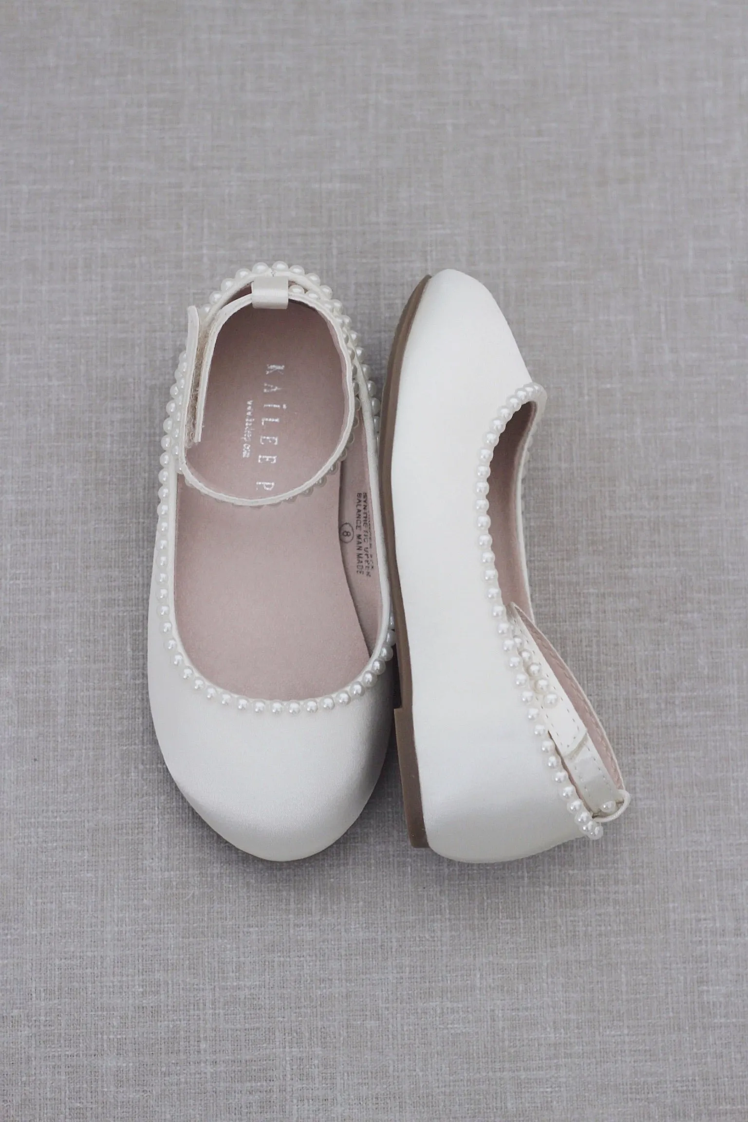 Ivory Satin Flats with Mini Pearls