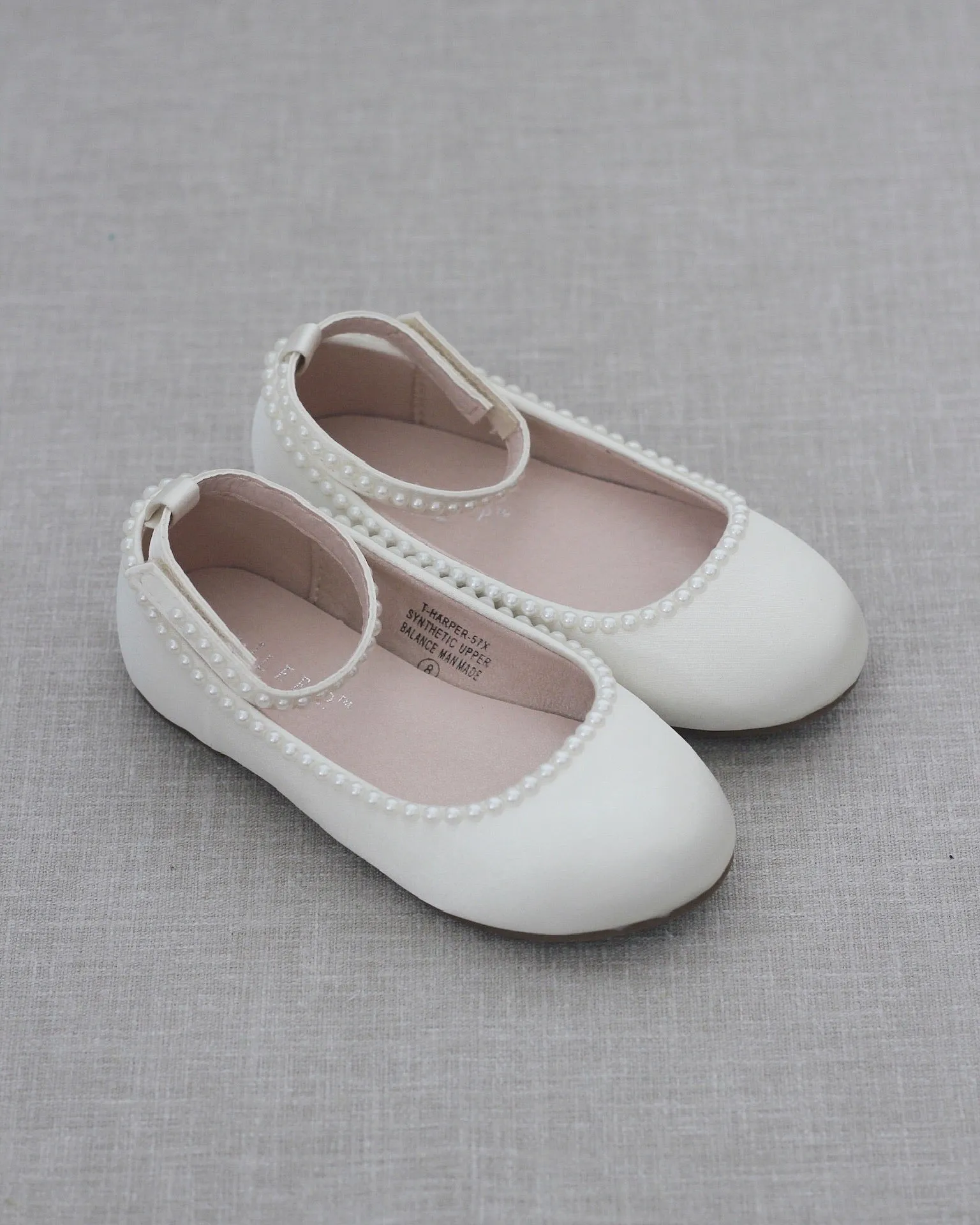 Ivory Satin Flats with Mini Pearls