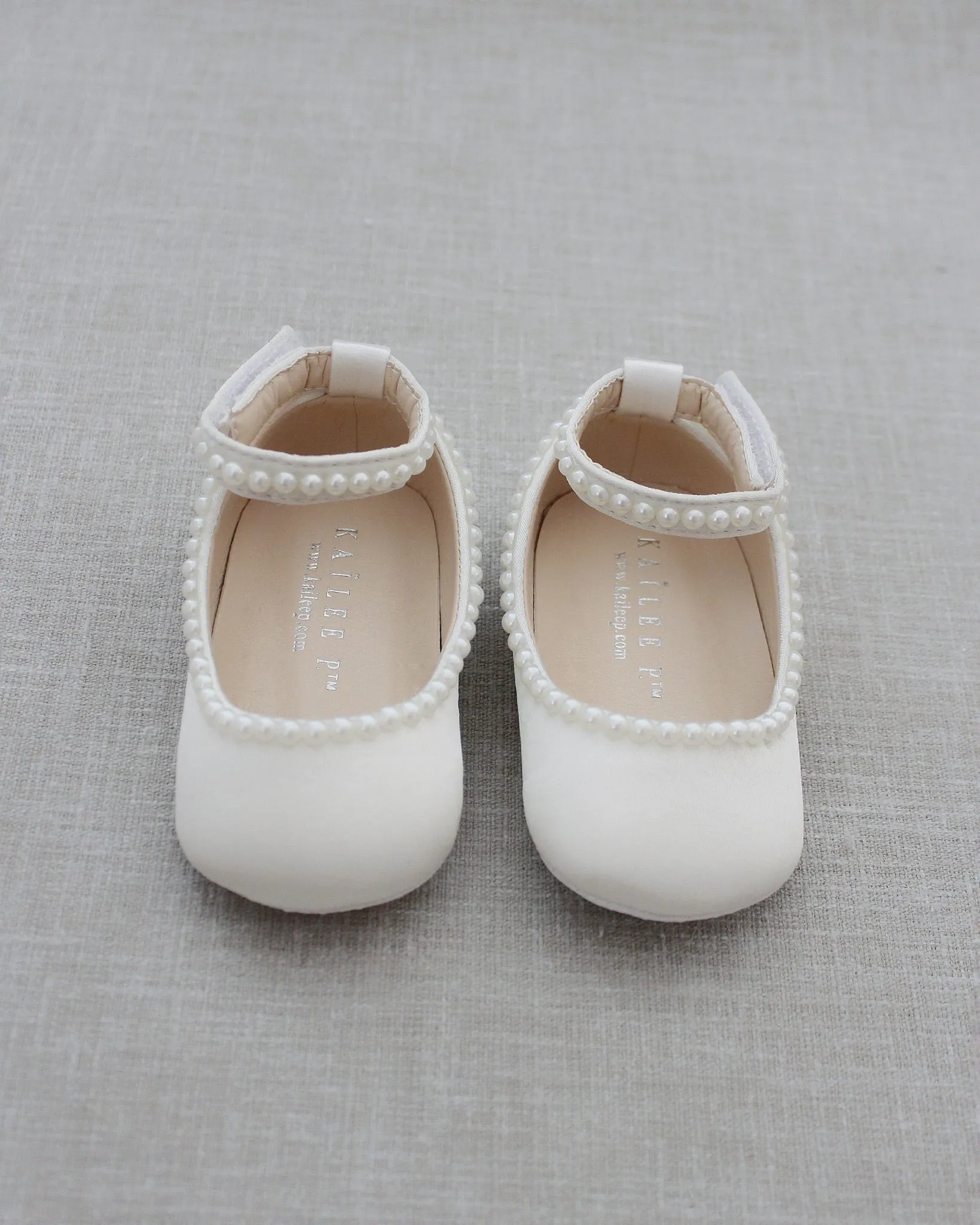 Ivory Satin Flats with Mini Pearls