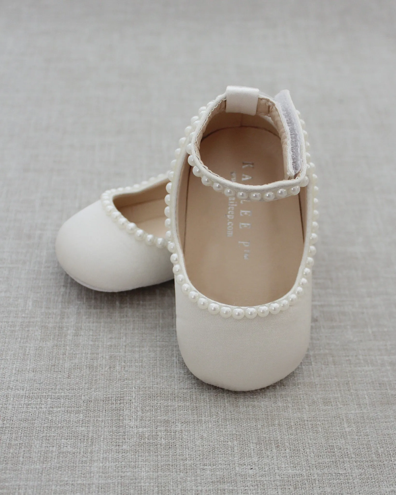 Ivory Satin Flats with Mini Pearls