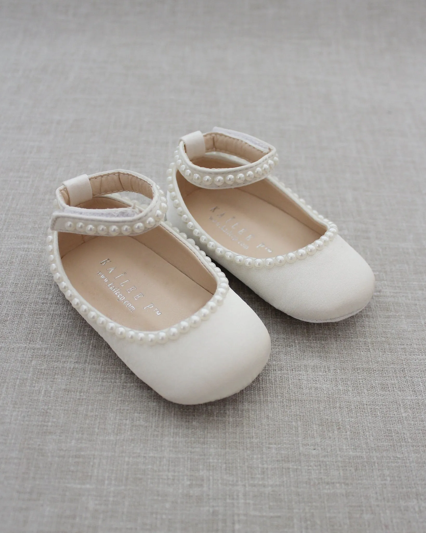 Ivory Satin Flats with Mini Pearls