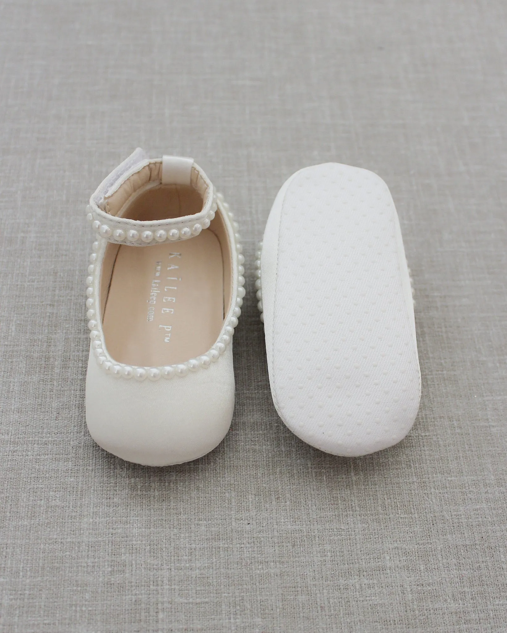 Ivory Satin Flats with Mini Pearls