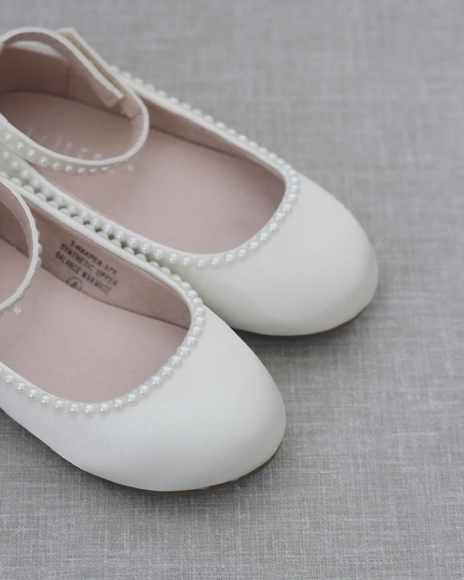 Ivory Satin Flats with Mini Pearls