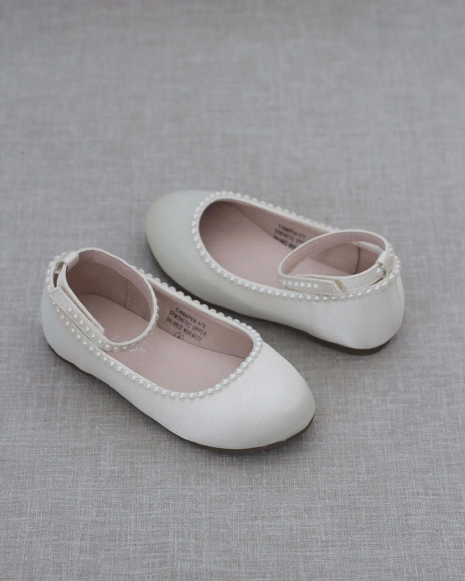 Ivory Satin Flats with Mini Pearls