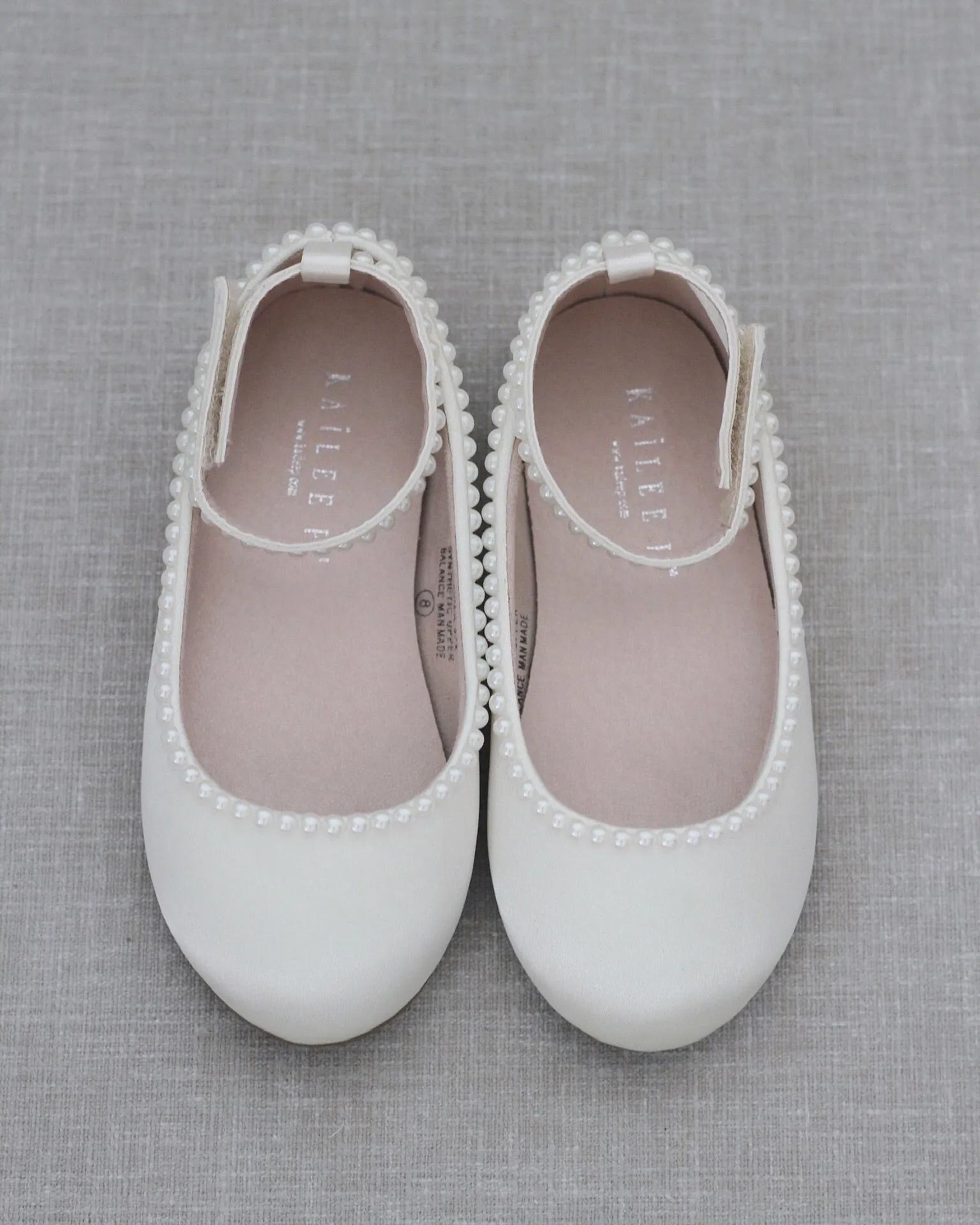 Ivory Satin Flats with Mini Pearls