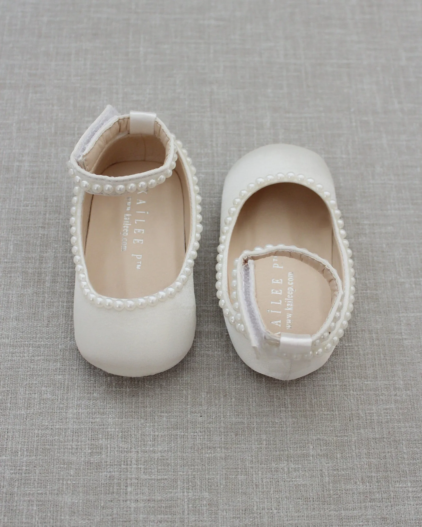 Ivory Satin Flats with Mini Pearls