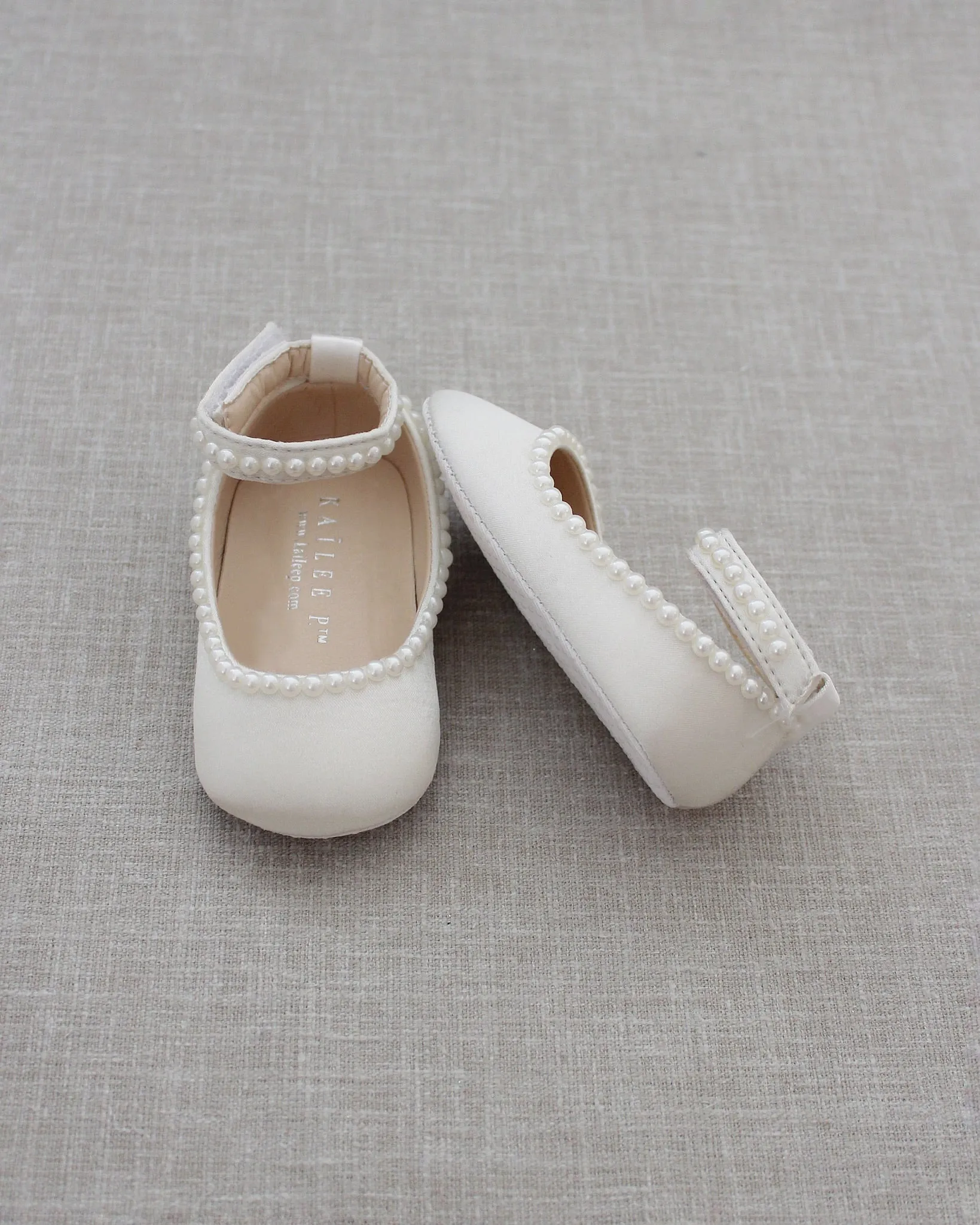 Ivory Satin Flats with Mini Pearls