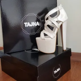 Ivory White Multi Strap High Heel Platform Shoes