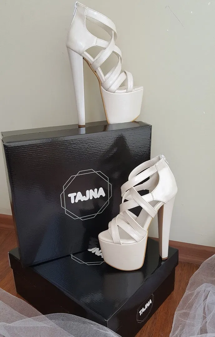 Ivory White Multi Strap High Heel Platform Shoes