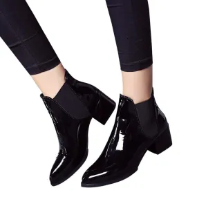 Leather Pointed Low Heel Ankle Boots