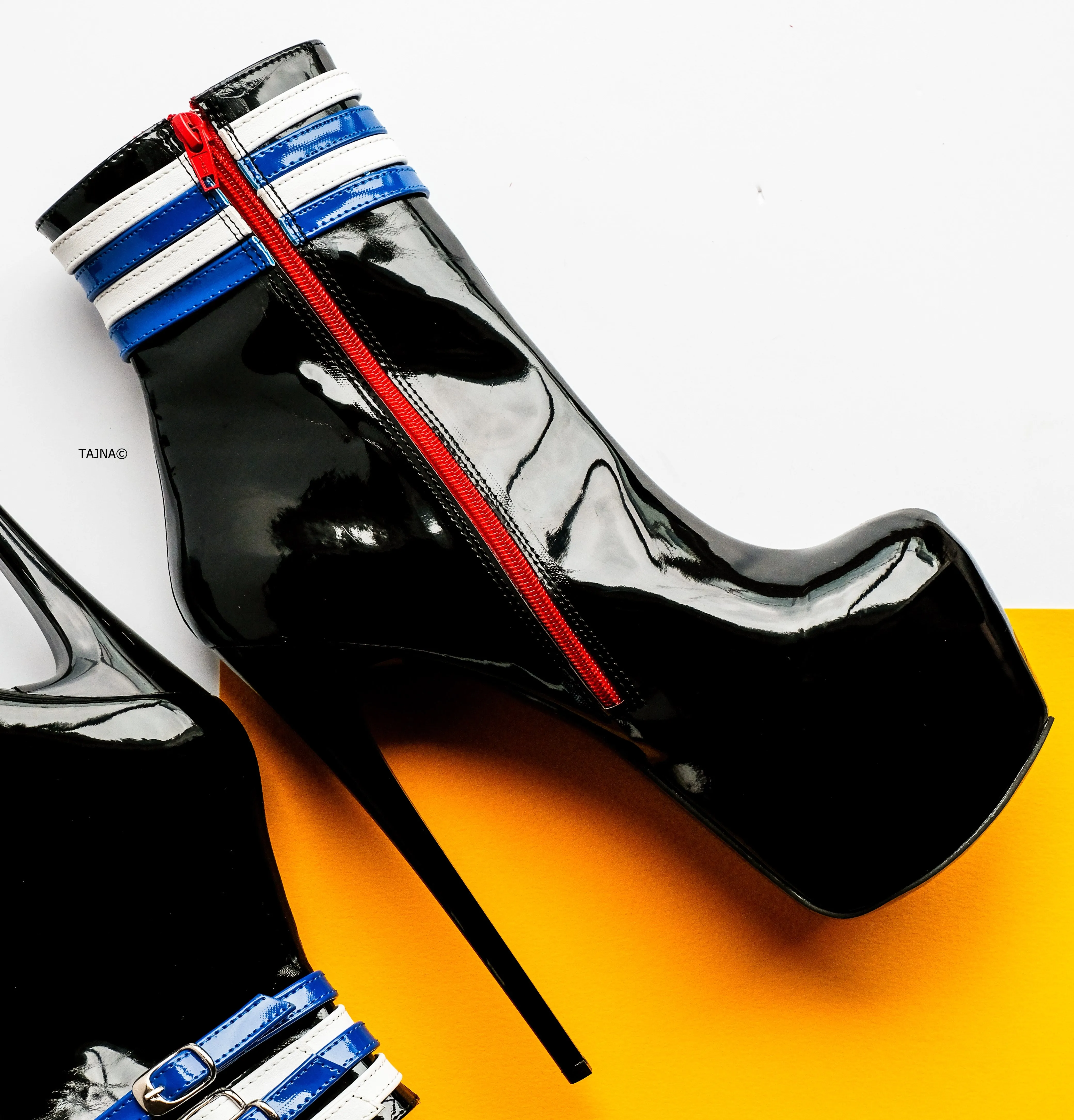 Leather Pride Flag Colour Belted High Heel Boots