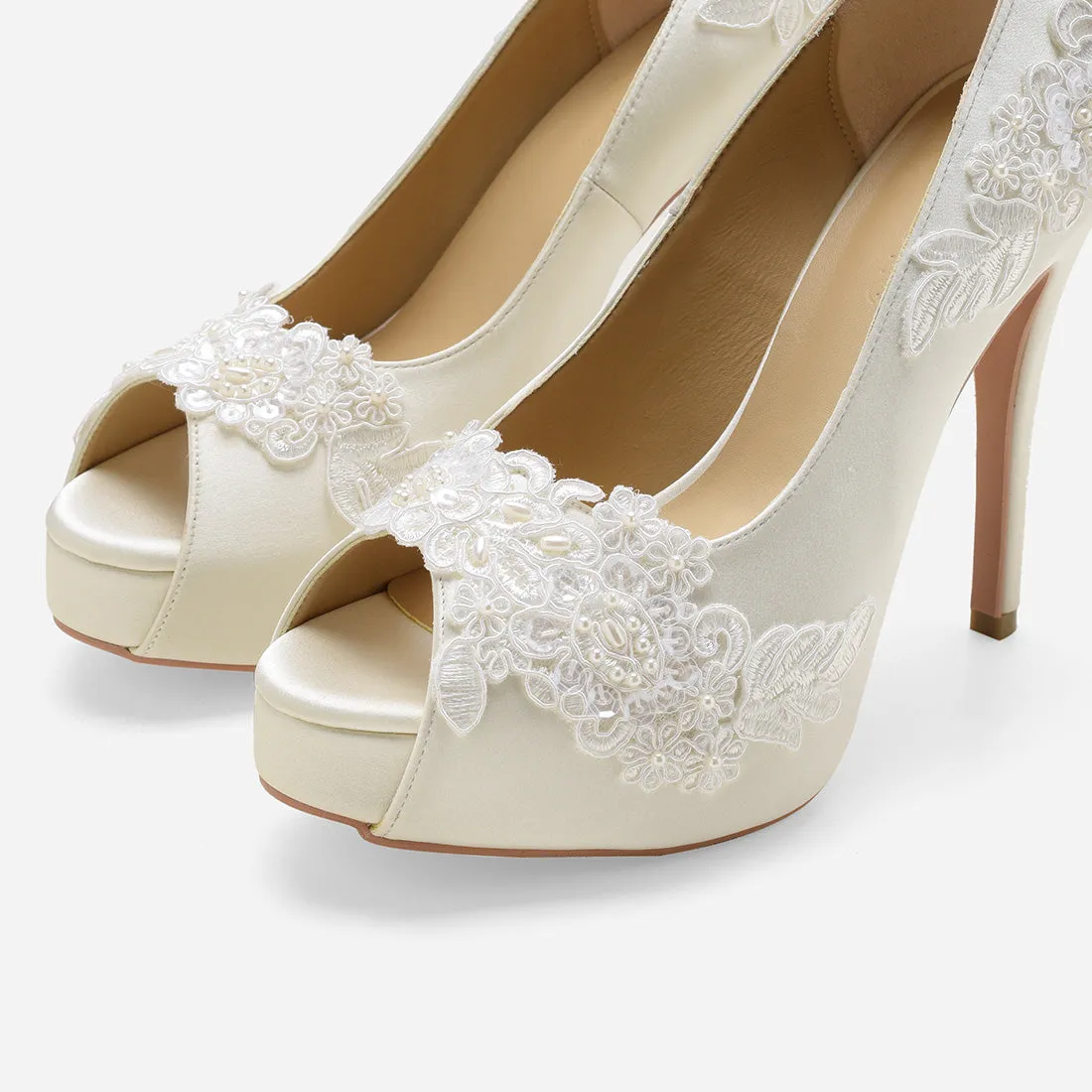 Miss Ace V2.1 White Lace Love Wedding Pumps