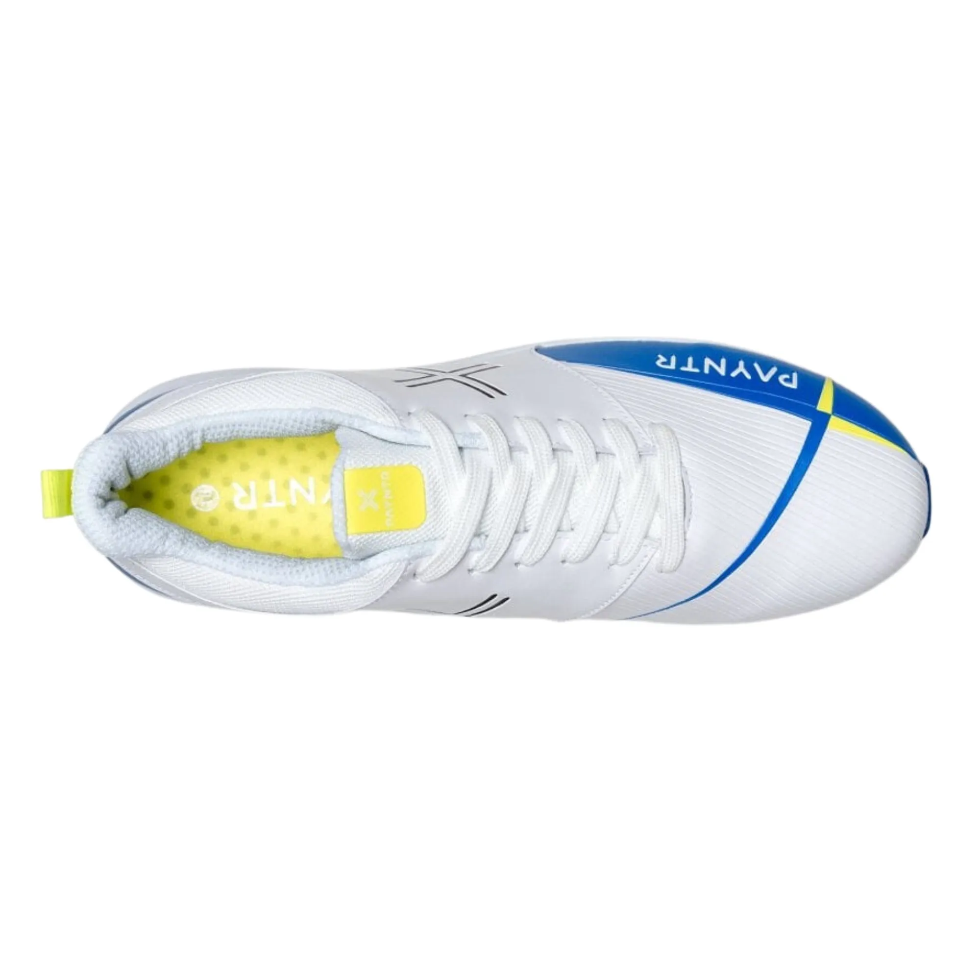 Payntr Cricket Shoes, Model V Pimple - White/Blue All Rounder Cricket Shoes