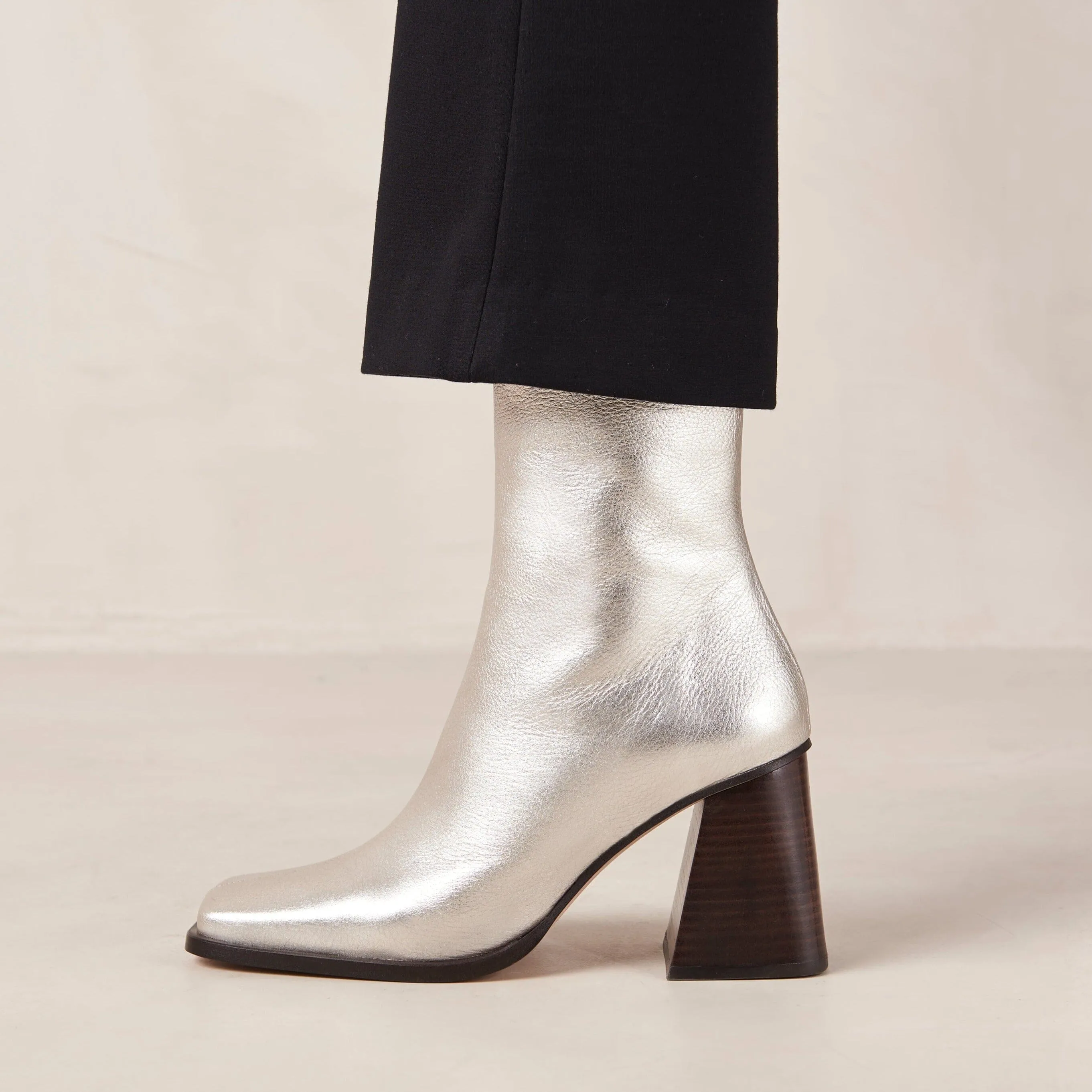 South Shimmer Silver Leather Ankle Boots