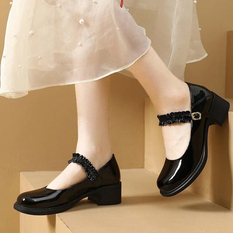 TL229 Women's Casual Shoes: Patent Leather with Thick Soles and High Heels